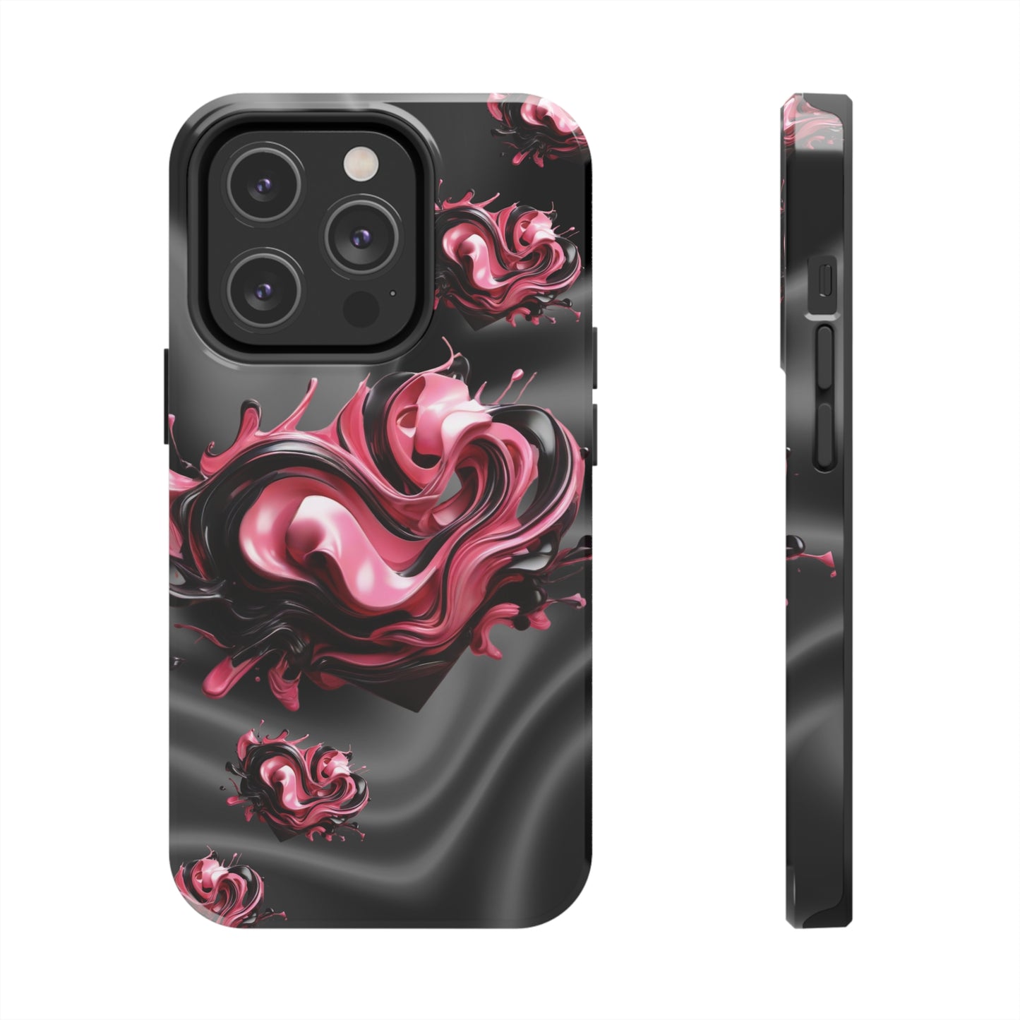 Pink & Black abstract hearts Tough iPhone Case iphone14 accessories