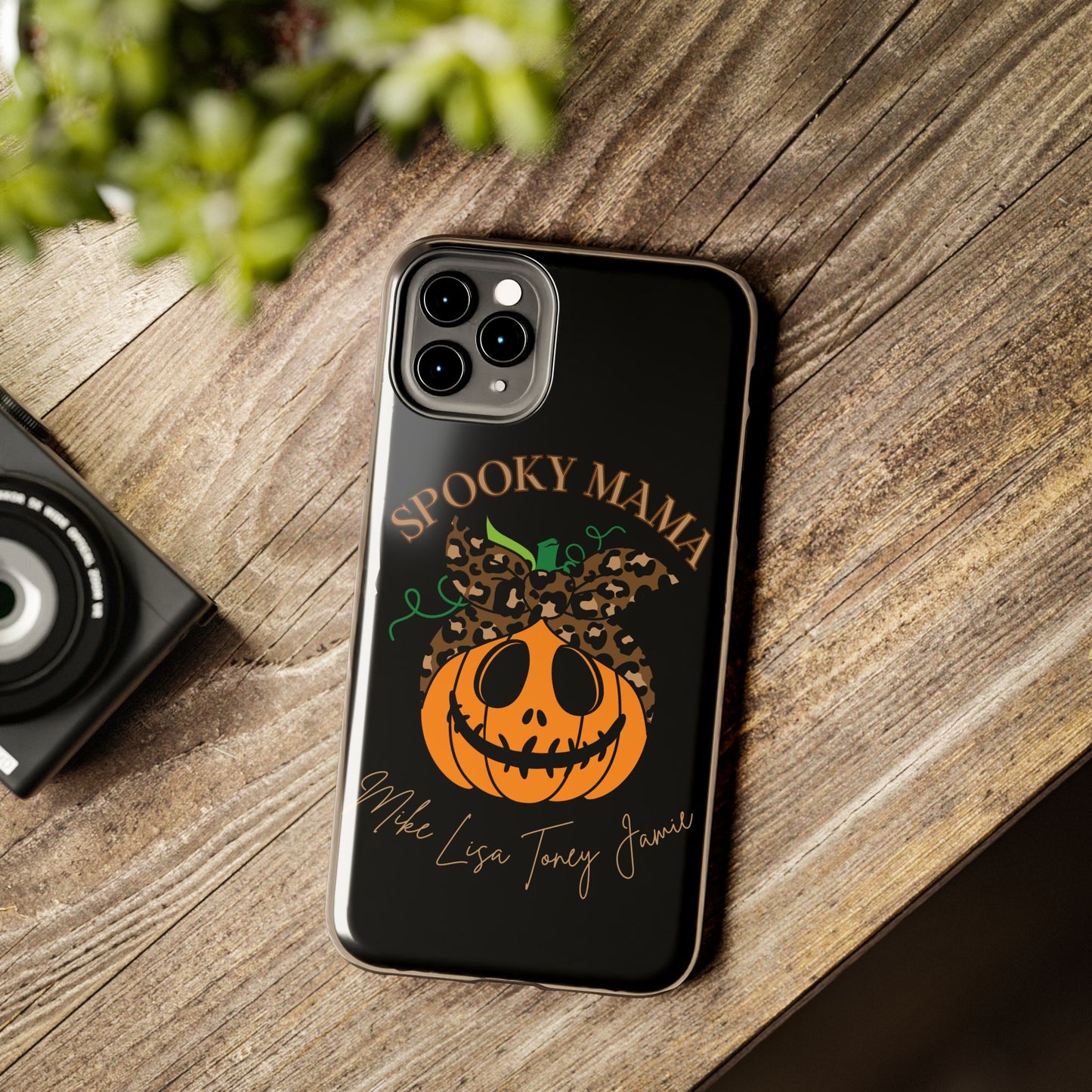 Custom Halloween Spooky Mama personalized iPhone case. Compatible with iPhone models 11, 12, 13, 14, 15 including all mini, plus, pro & pro max