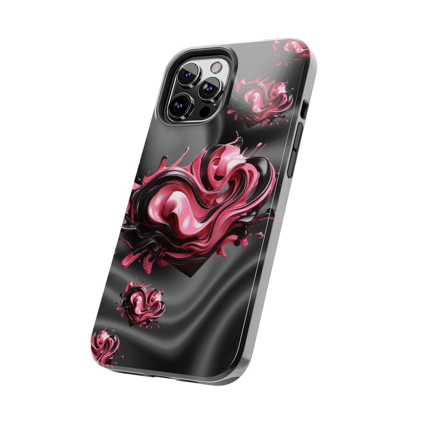 Pink & Black abstract hearts Tough iPhone Case iphone14 accessories