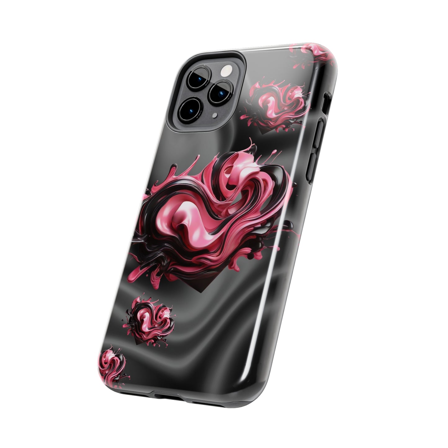 Pink & Black abstract hearts Tough iPhone Case iphone14 accessories