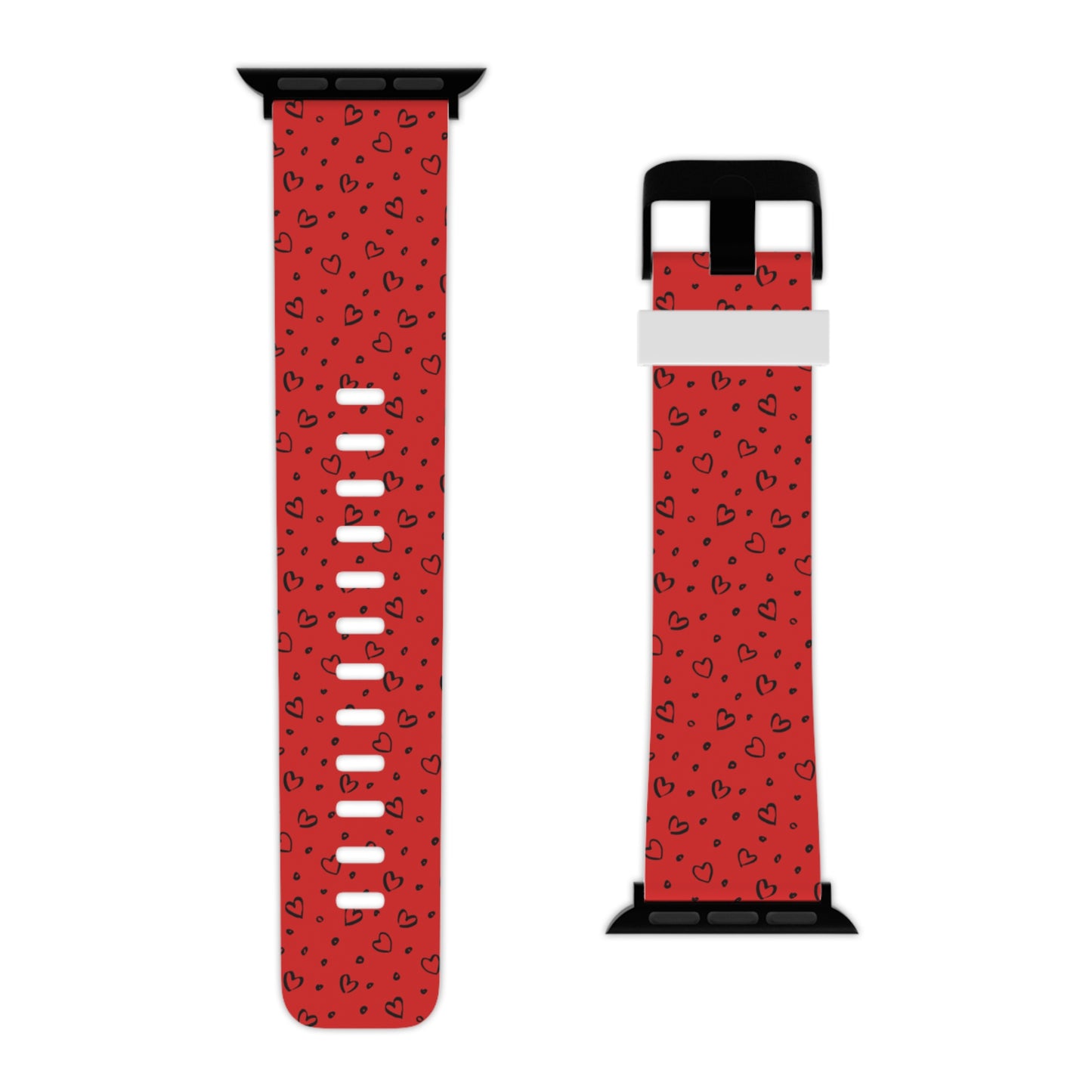 Black & red hearts Watch Band for Apple Watch Series 1-9, SE and Ultra, 38-40mm/ 42-44mm