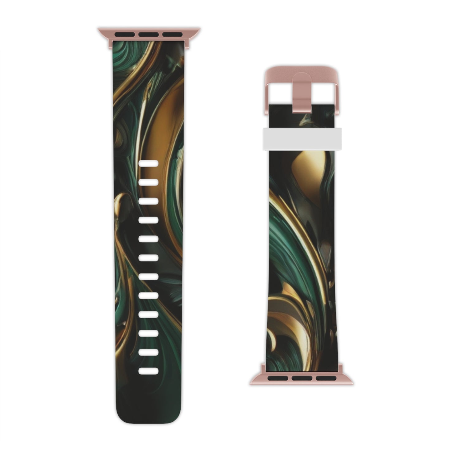 Green & Gold Abstract Art Watch Band for Apple Watch Series 1-9, SE and Ultra, 38-40mm/ 42-44mm