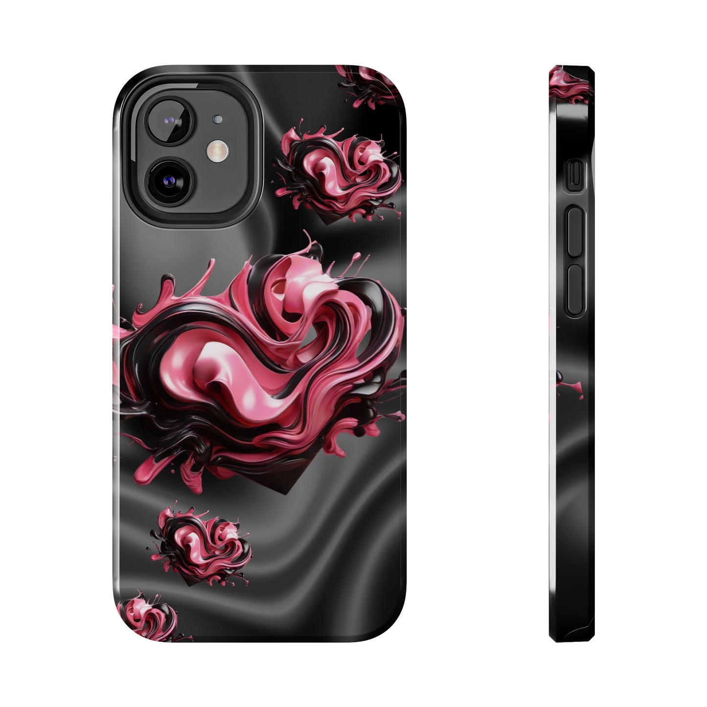 Pink & Black abstract hearts Tough iPhone Case iphone14 accessories