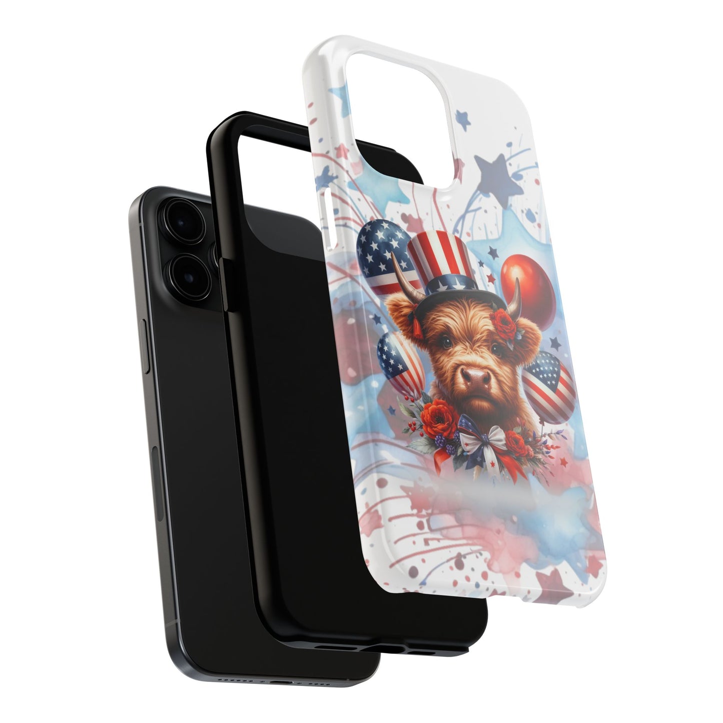 Summer 4th of July holiday Phone Case- Patriotic Highland Cow- iPhone compatible