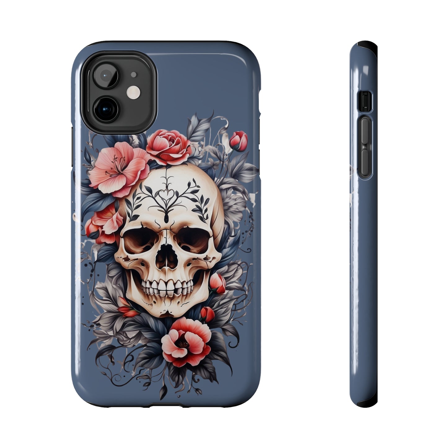 Skull & flower tattoo style/ Tough iPhone Case