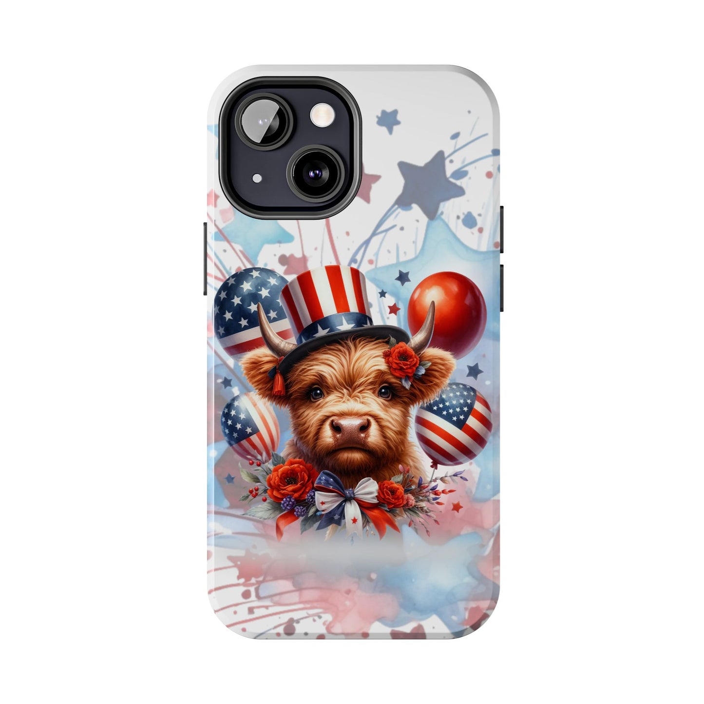 Summer 4th of July holiday Phone Case- Patriotic Highland Cow- iPhone compatible