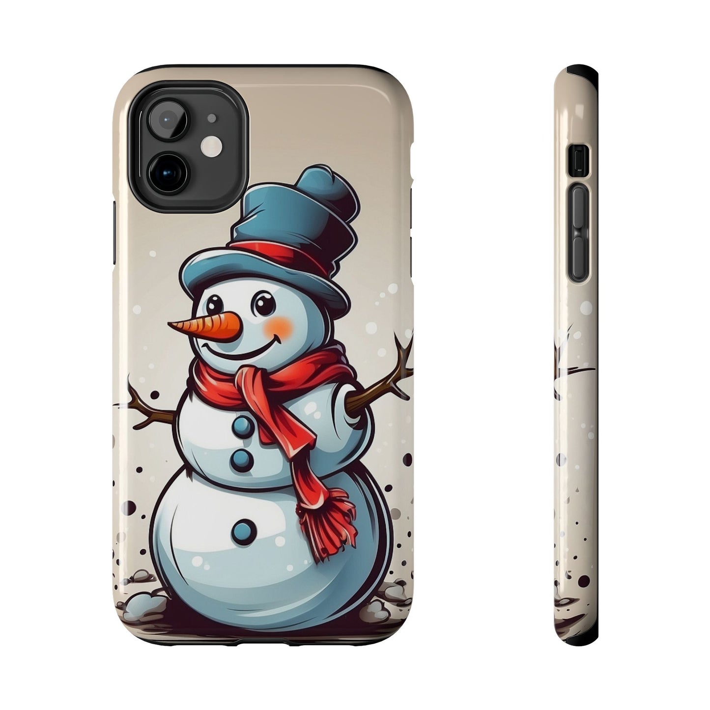 Vintage cartoon winter snowman iPhone case. Compatible with iPhone models 11-16 including all mini, plus, pro & pro max. Custom phone case for smartphones. design for Girls, Woman