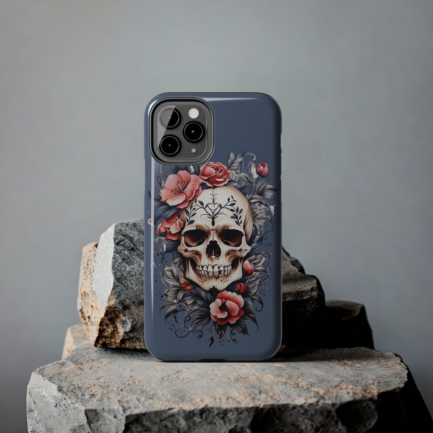 Skull & flower tattoo style/ Tough iPhone Case