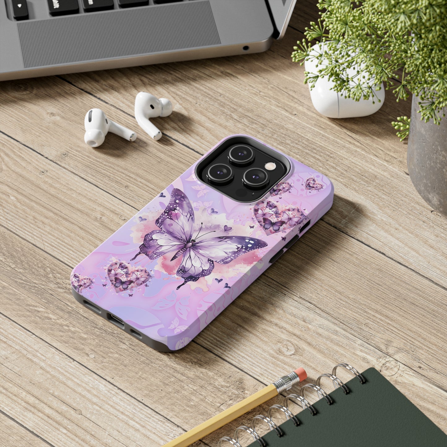 Purple butterfly Tough Phone Case iPhone 15 accessories