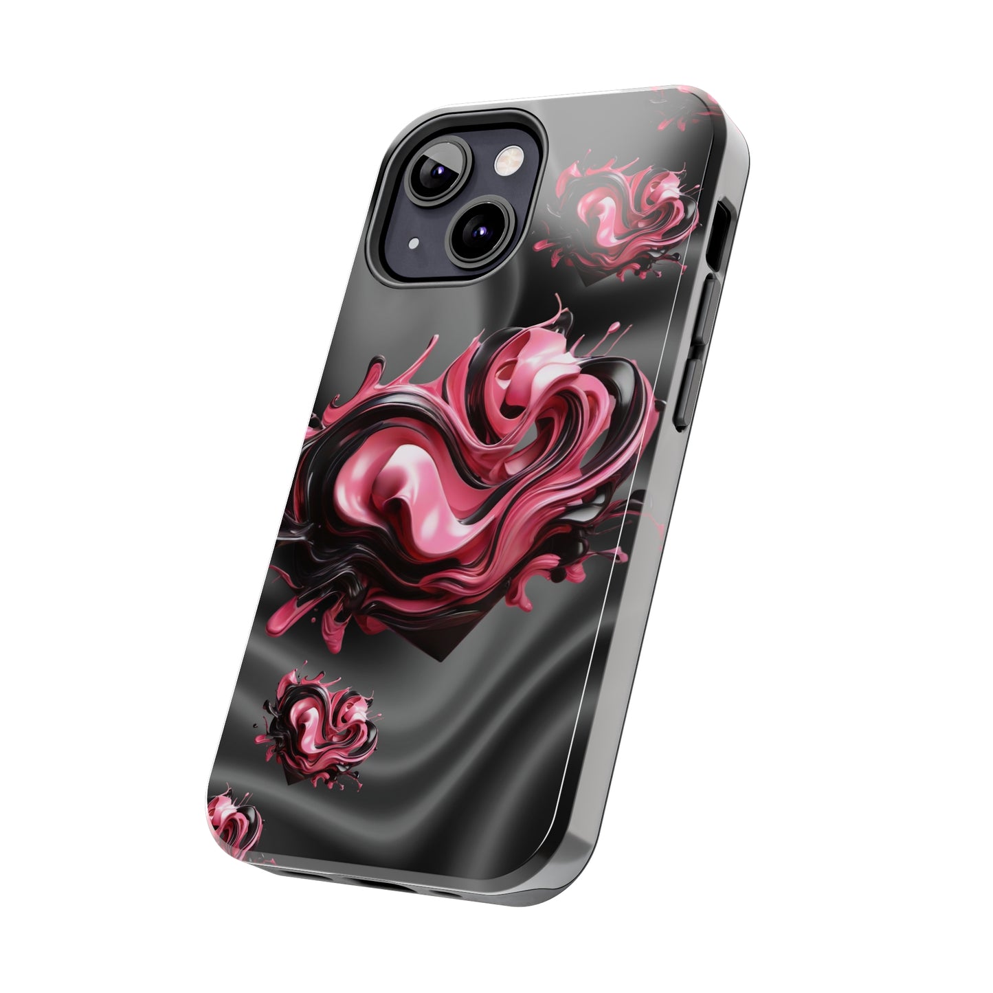 Pink & Black abstract hearts Tough iPhone Case iphone14 accessories