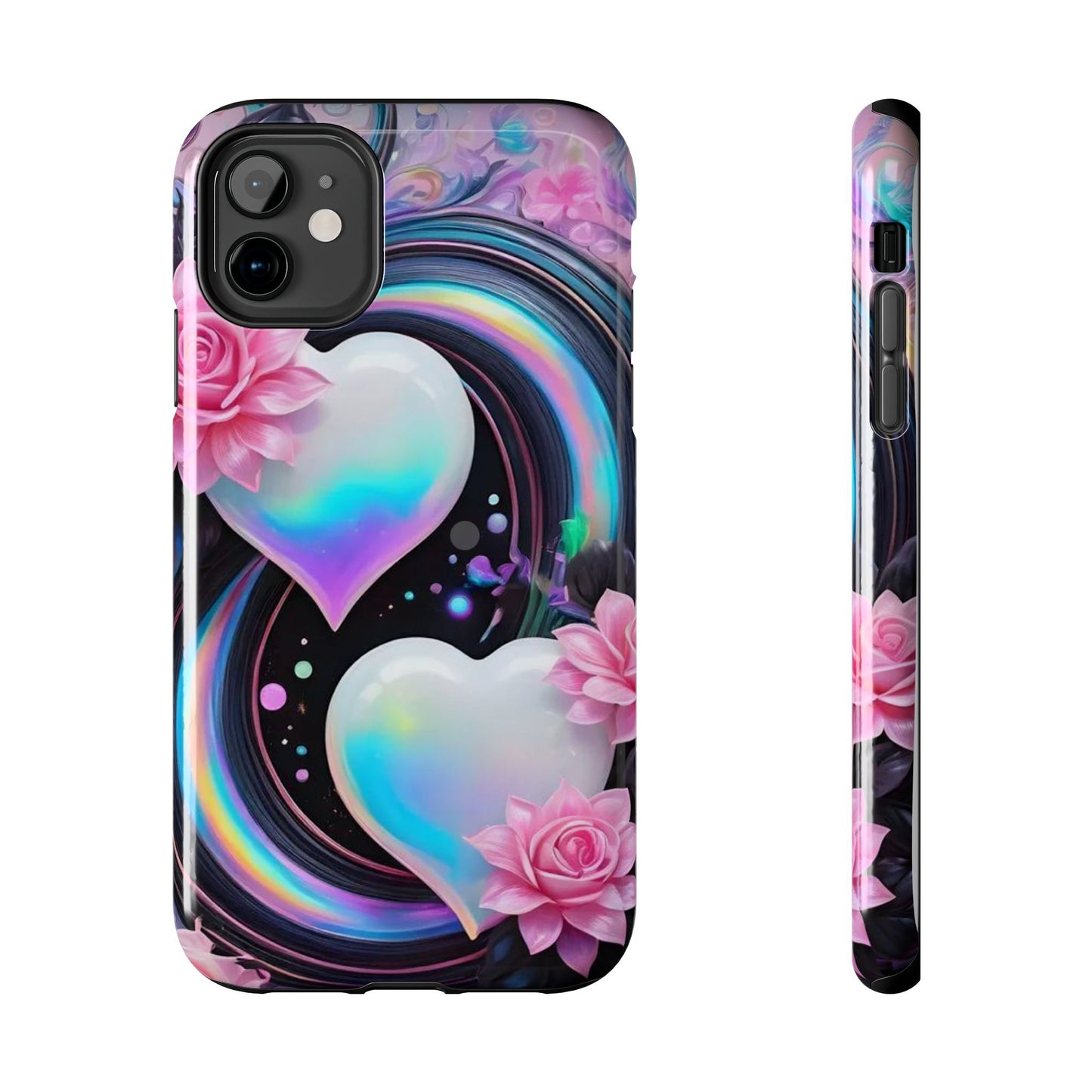 Hearts & rainbows, colorful iPhone Cover, girly Accessory, Cute Phone Protector, artistic Tech