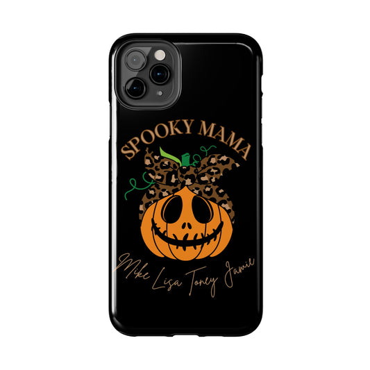 Custom Halloween Spooky Mama personalized iPhone case. Compatible with iPhone models 11, 12, 13, 14, 15 including all mini, plus, pro & pro max