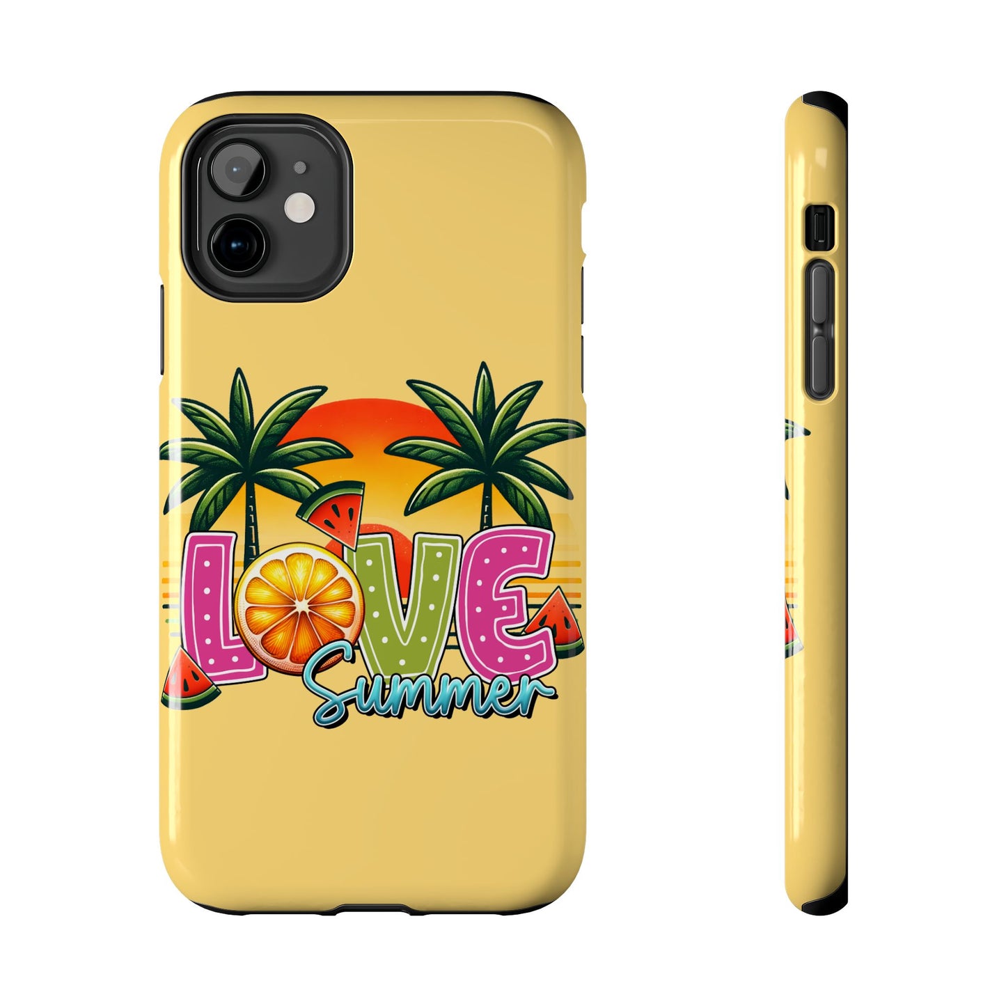 Yellow love summer aesthetics iPhone case. Compatible with iPhone models 11-15 including all mini, plus, pro & pro max. Custom phone case for smartphones. design for Girls, Woman