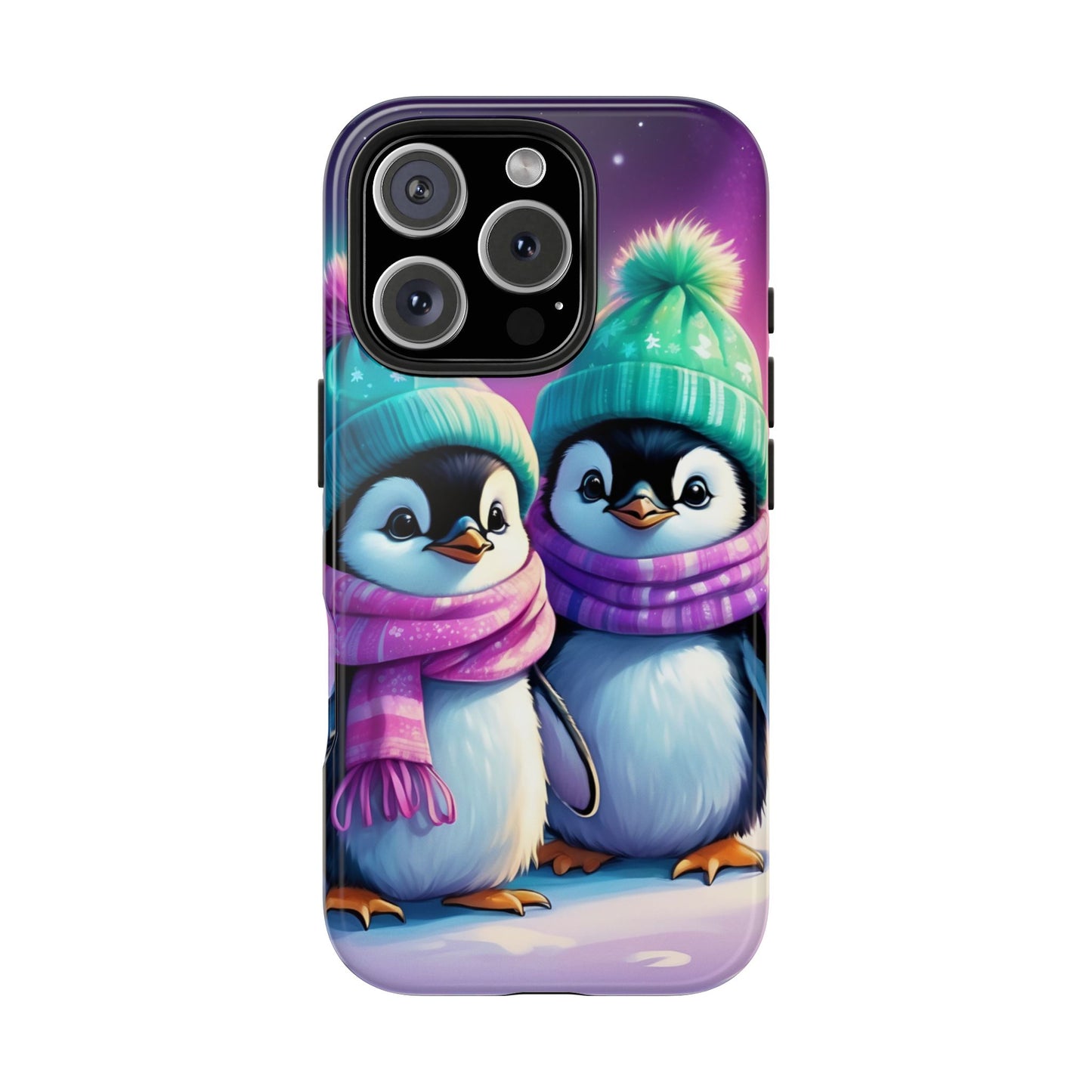 Northern lights winter penguin iPhone case. Compatible with iPhone models 11-16 including all mini, plus, pro & pro max. Custom phone case for smartphones. design for Girls, Woman