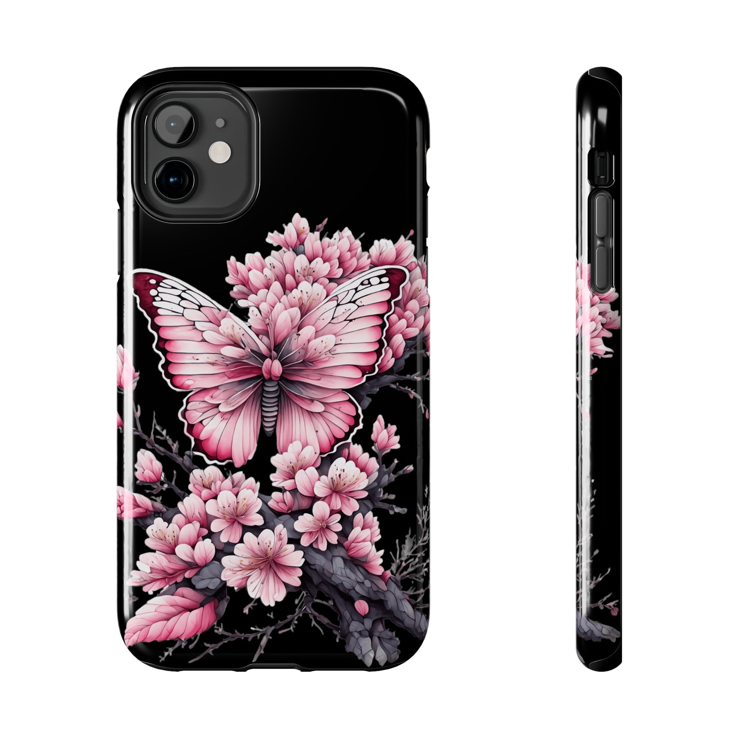 Pink & black butterfly Tough Phone Case iPhone 15 accessories