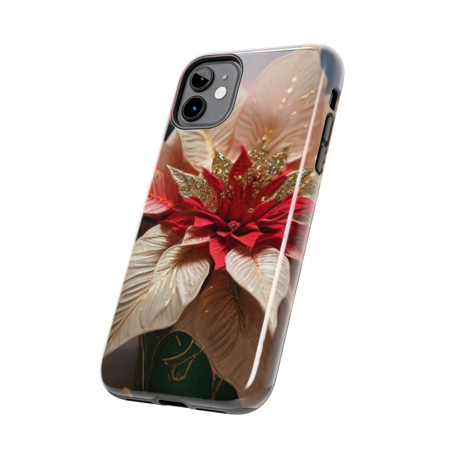 Christmas poinsettia floral iPhone case. Compatible with iPhone models 11-16 including all mini, plus, pro & pro max. Custom phone case for smartphones. design for Girls, Woman