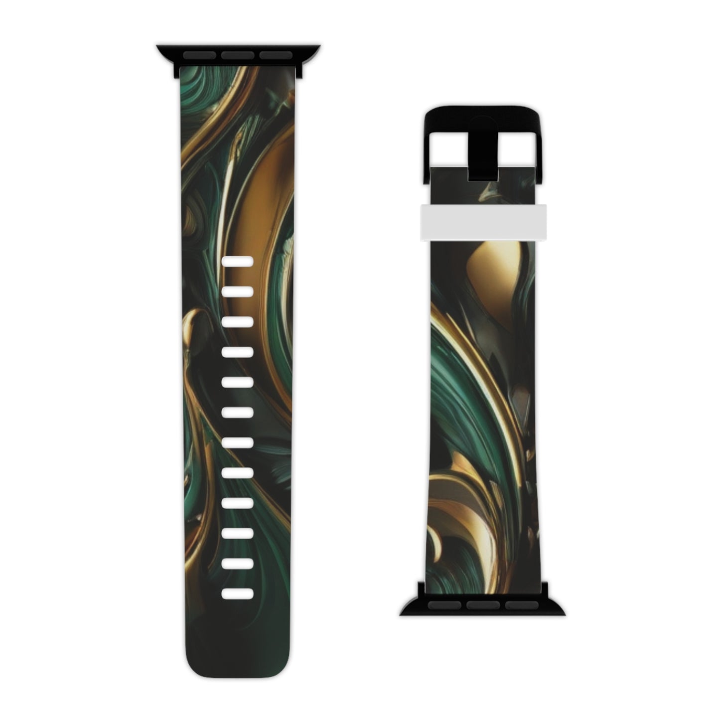 Green & Gold Abstract Art Watch Band for Apple Watch Series 1-9, SE and Ultra, 38-40mm/ 42-44mm