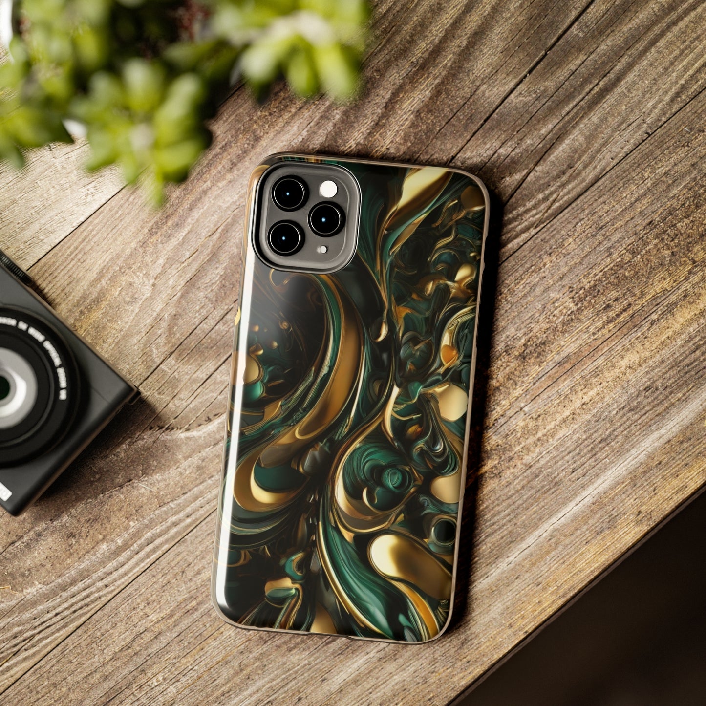 Green & gold abstract art Tough iPhone Case iphone 14 accessories