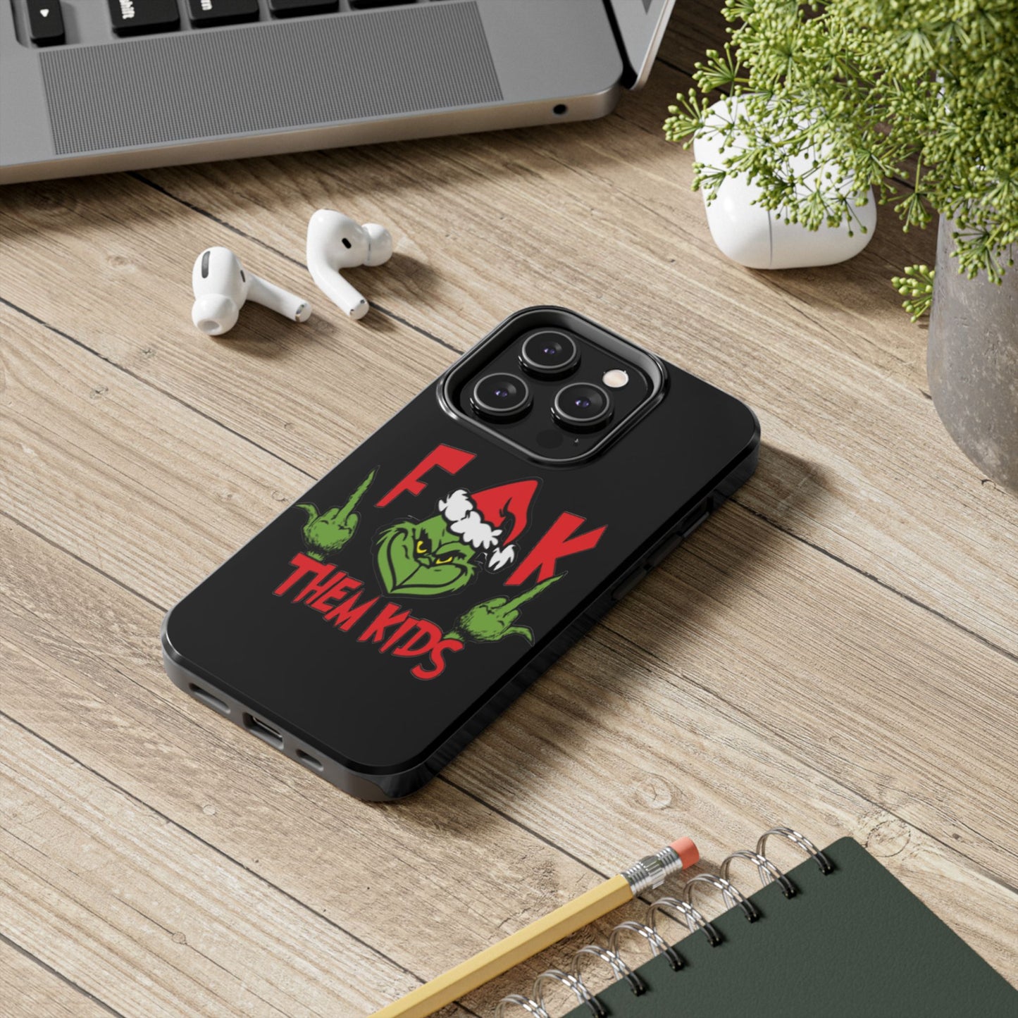 Funny Christmas "F*** them kids" iPhone case. Compatible with iPhone models 11-16 including all mini, plus, pro & pro max. Custom phone case for smartphones. design for Girls, Woman