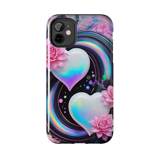 Hearts & rainbows, colorful iPhone Cover, girly Accessory, Cute Phone Protector, artistic Tech