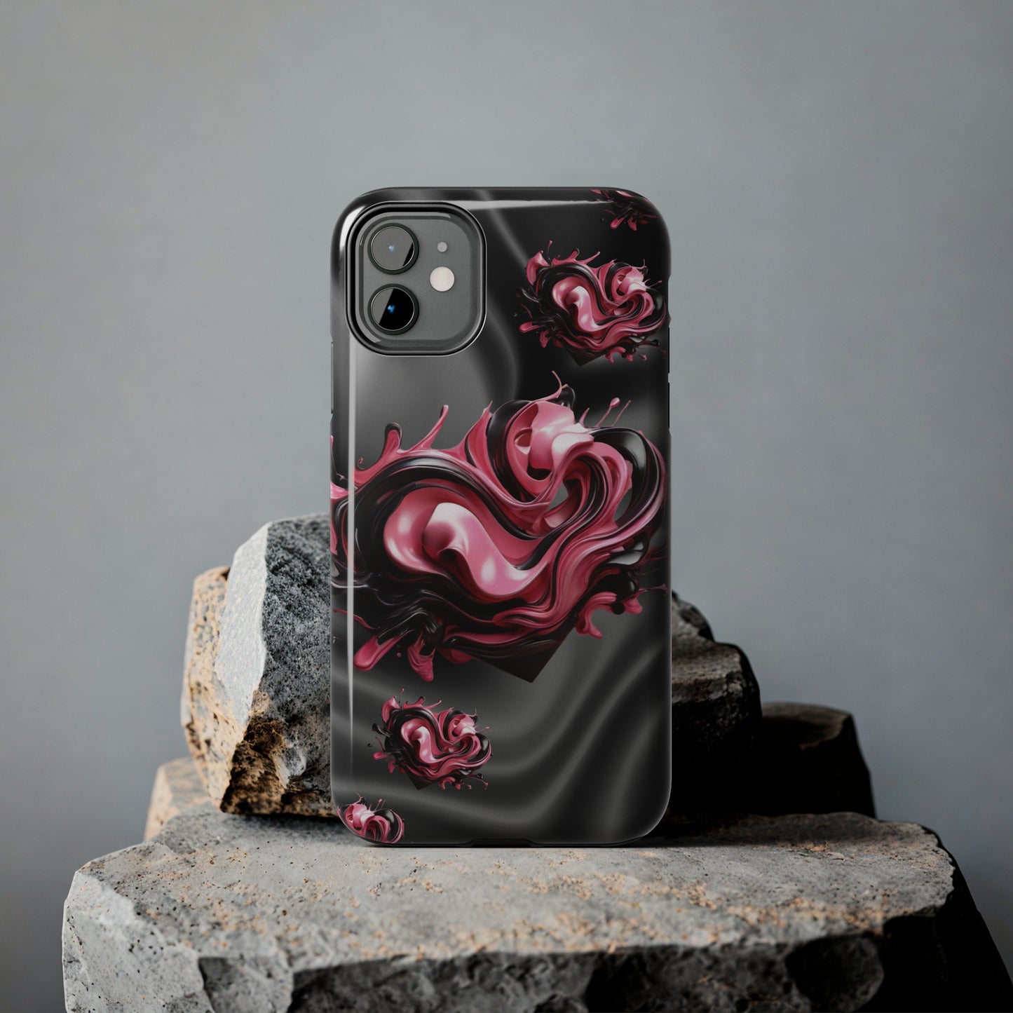 Pink & Black abstract hearts Tough iPhone Case iphone14 accessories