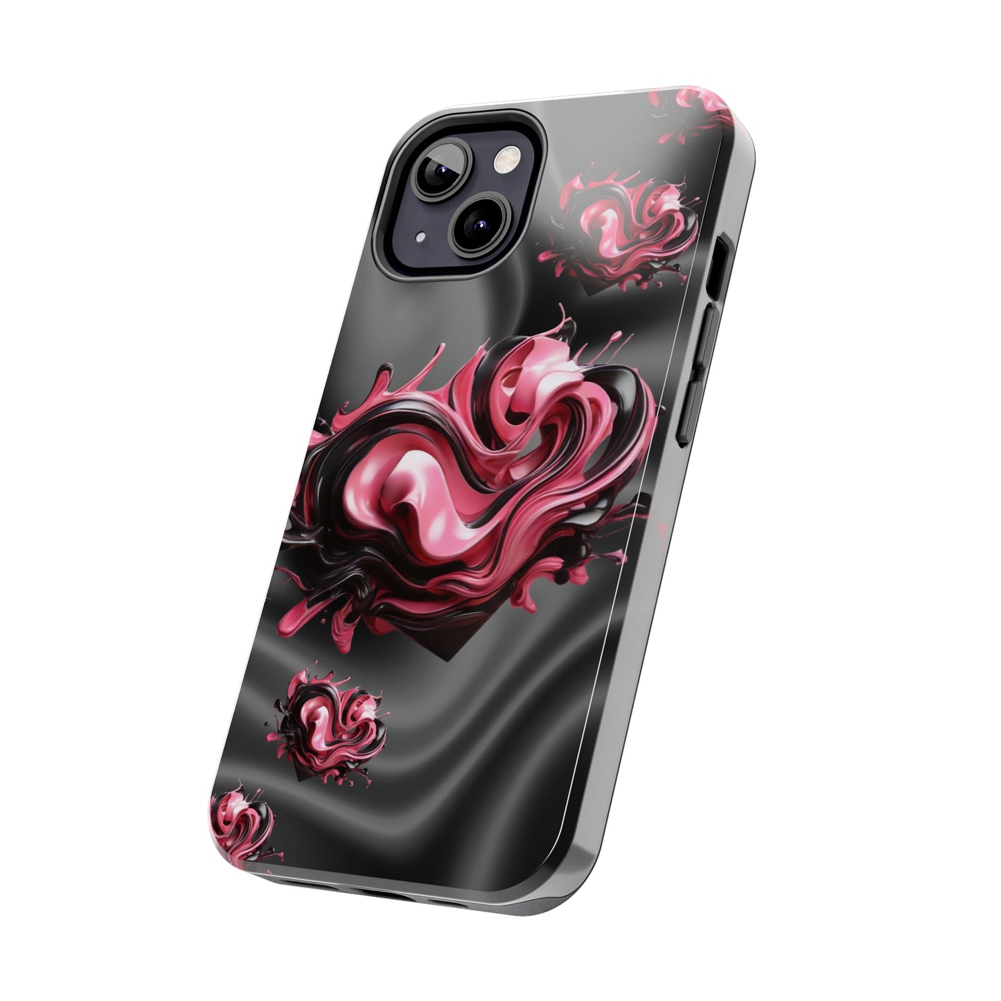 Pink & Black abstract hearts Tough iPhone Case iphone14 accessories