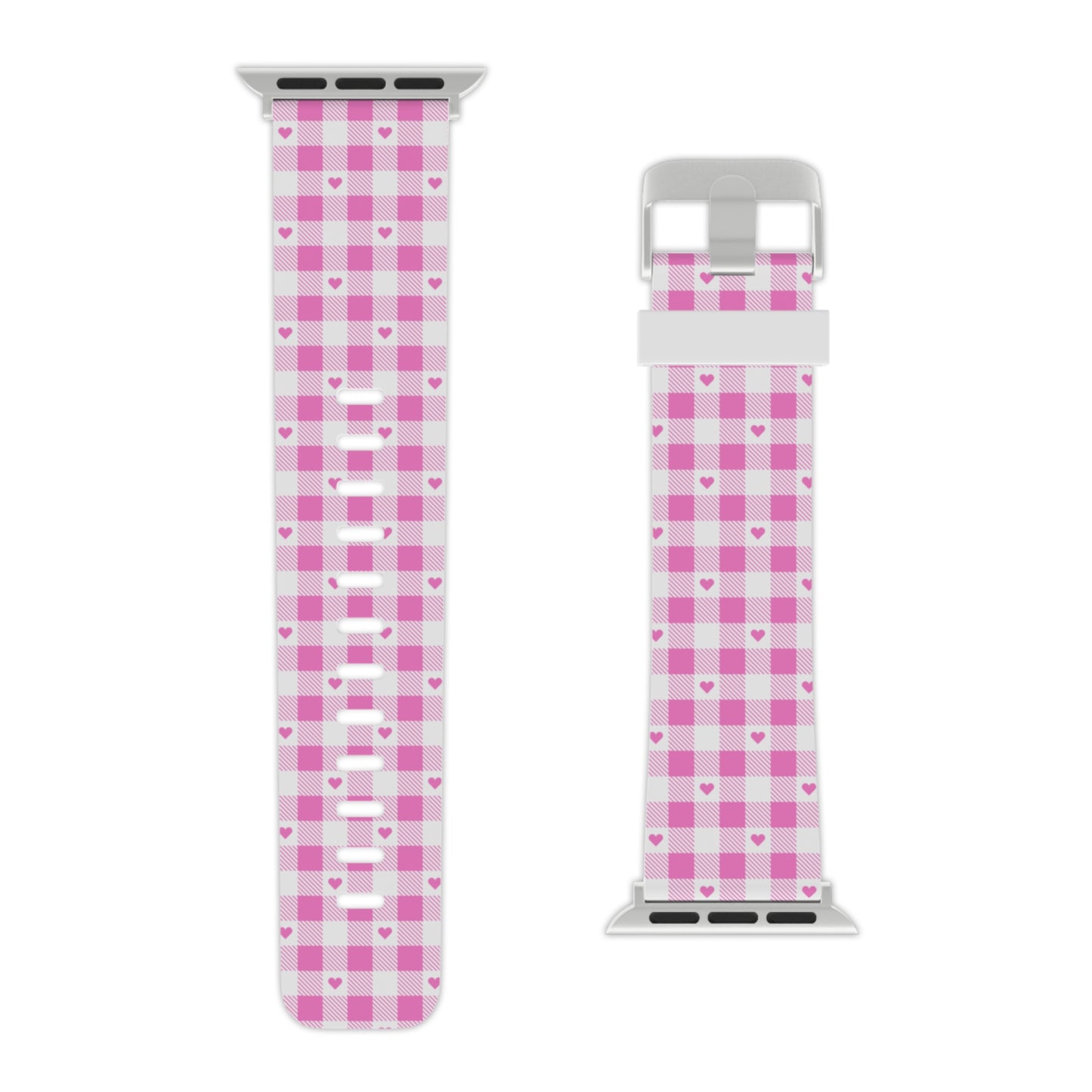 Pink plaid Hearts Watch Band for Apple Watch Series 1-9, SE and Ultra, 38-40mm/ 42-44mm