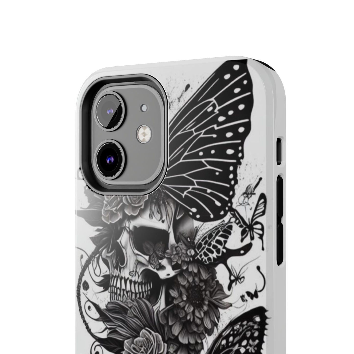 Skulls & butterfly's iPhone case. Compatible with iPhone models 11-15 including all mini, plus, pro & pro max