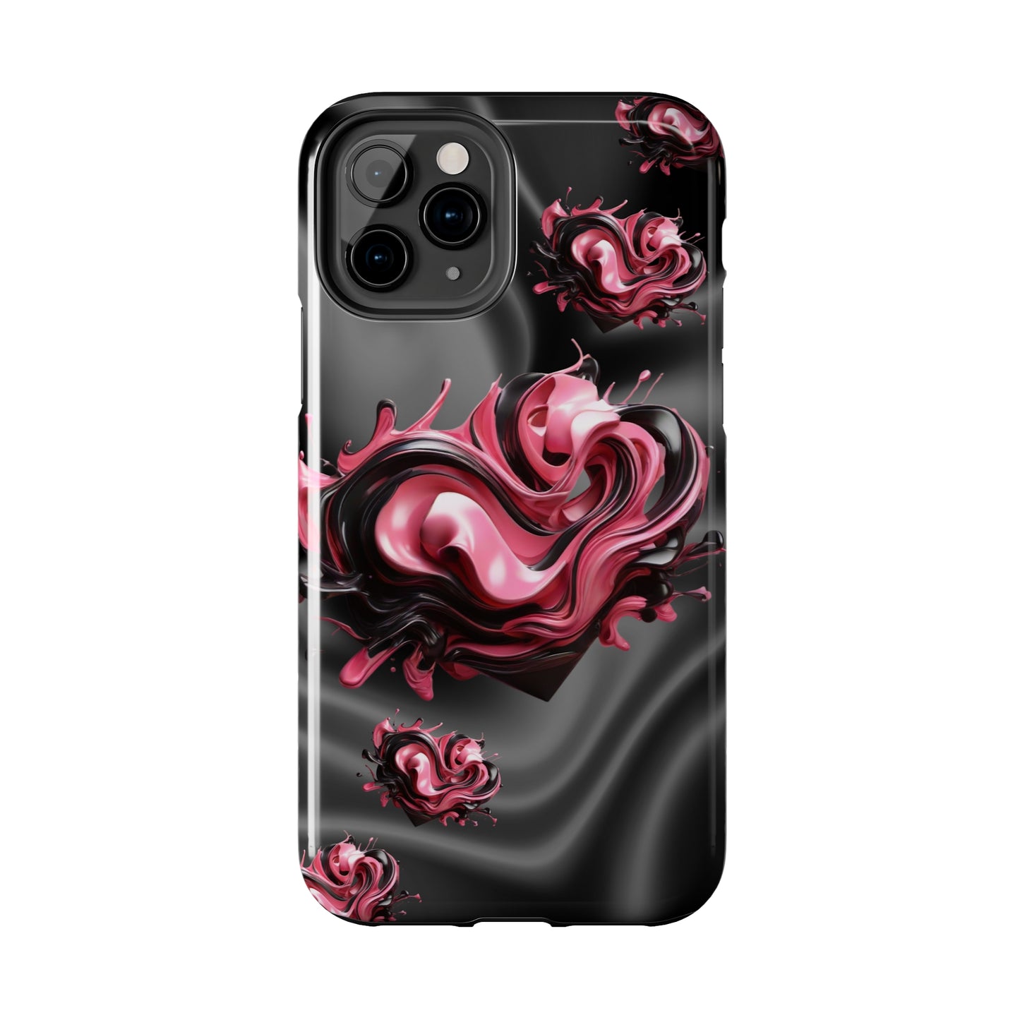 Pink & Black abstract hearts Tough iPhone Case iphone14 accessories