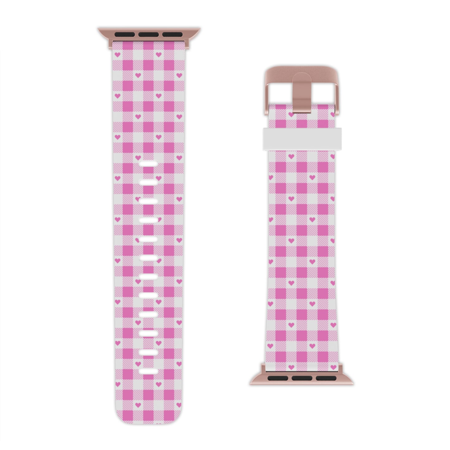 Pink plaid Hearts Watch Band for Apple Watch Series 1-9, SE and Ultra, 38-40mm/ 42-44mm