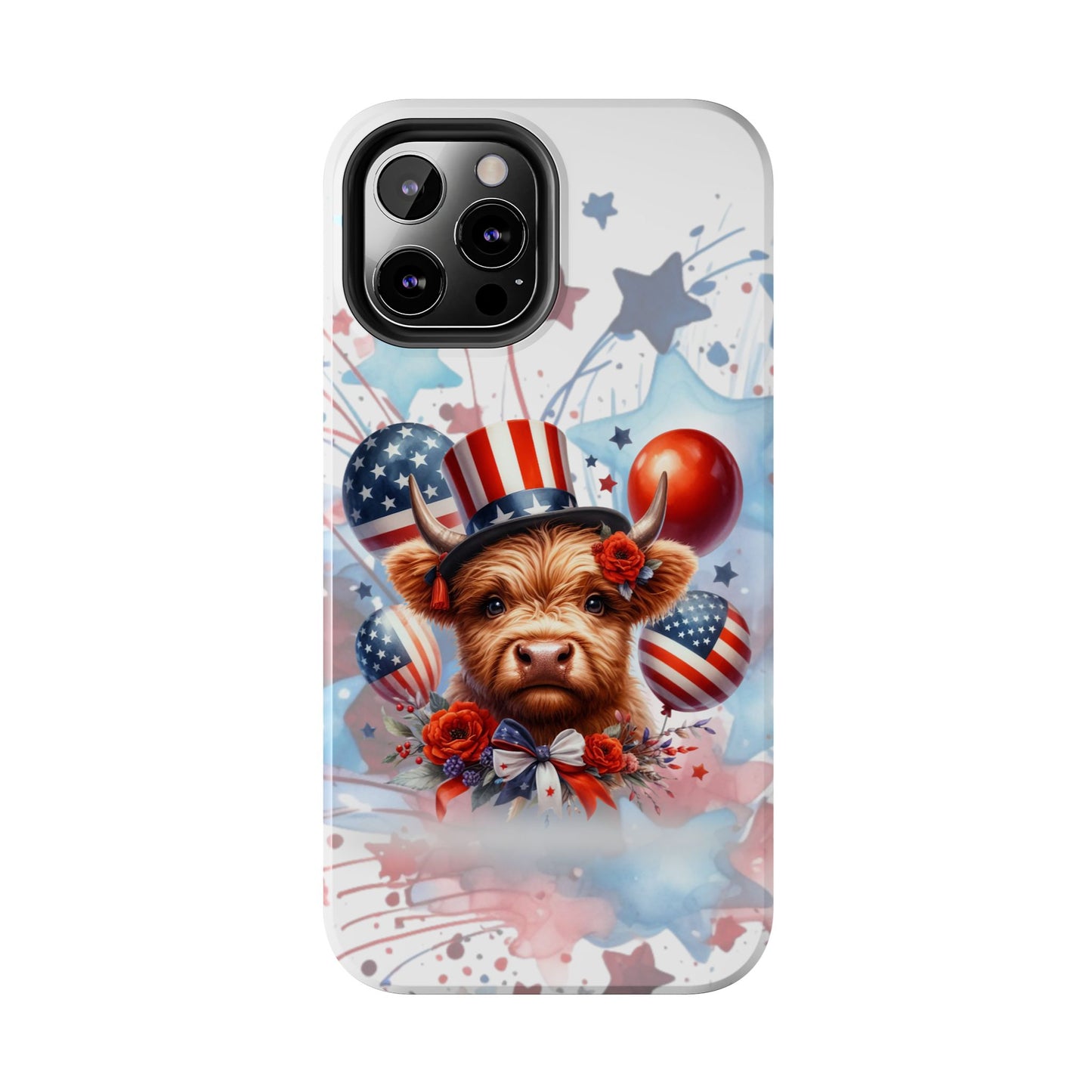 Summer 4th of July holiday Phone Case- Patriotic Highland Cow- iPhone compatible