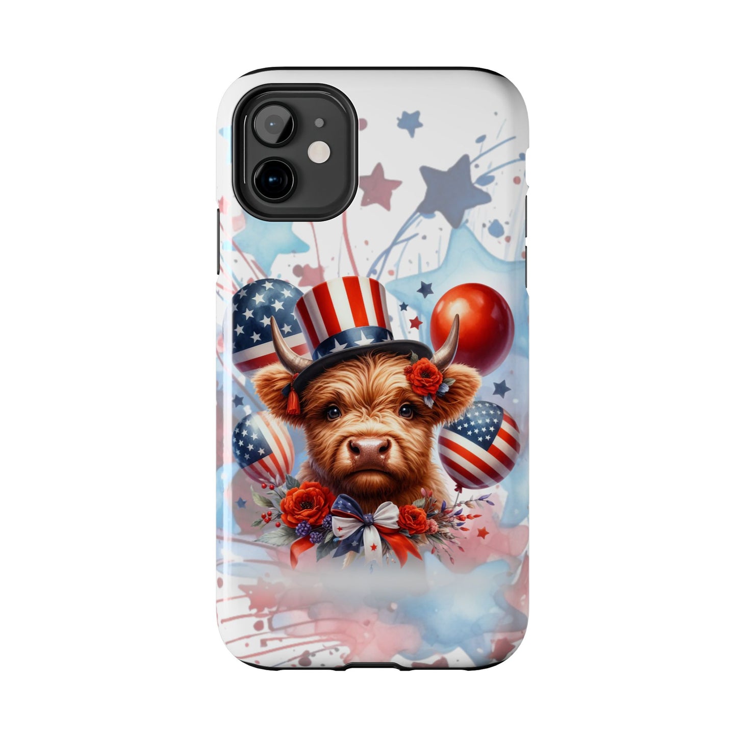 Summer 4th of July holiday Phone Case- Patriotic Highland Cow- iPhone compatible