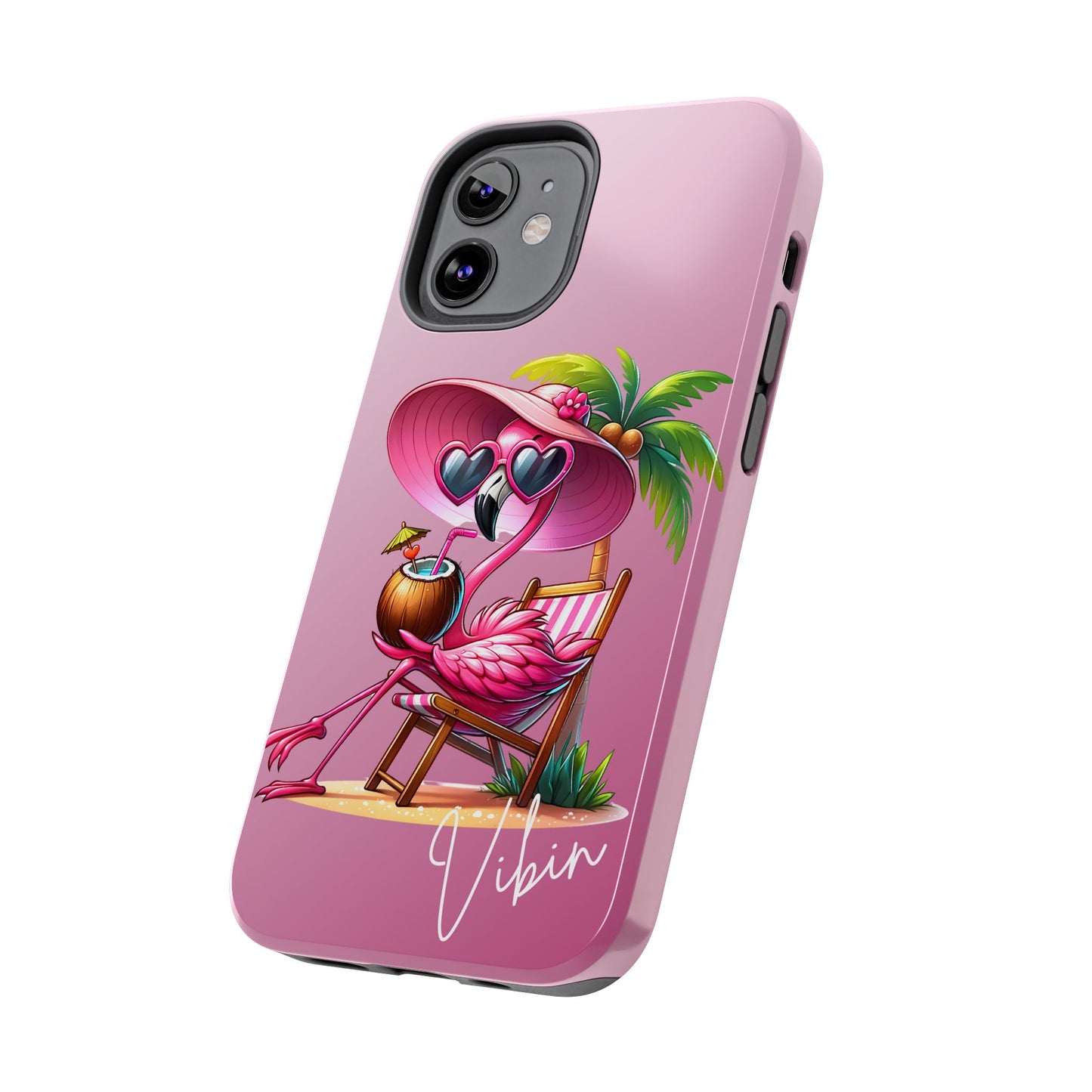 Pink flamingo summer aesthetics iPhone case. Compatible with iPhone models 11-15 including all mini, plus, pro & pro max. Custom phone case for smartphones. design for Girls, Woman