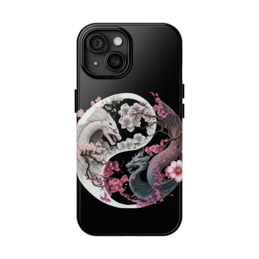 Floral dragons iPhone case. Compatible with iPhone models 11, 12, 13, 14, 15 including all mini, plus, pro & pro max