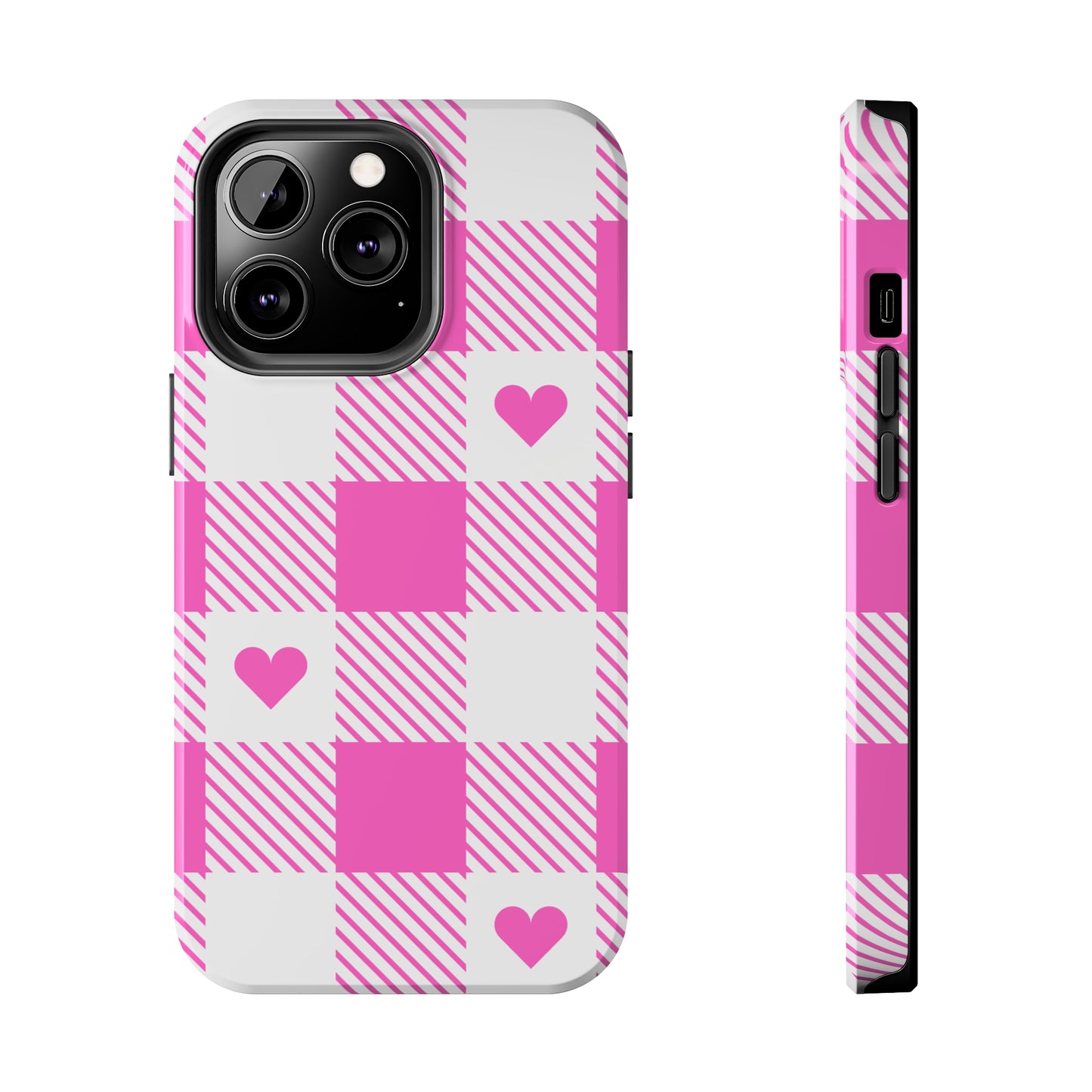 Hearts & Plaid Tough iPhone Case valentines phone case iPhone 15 accessories