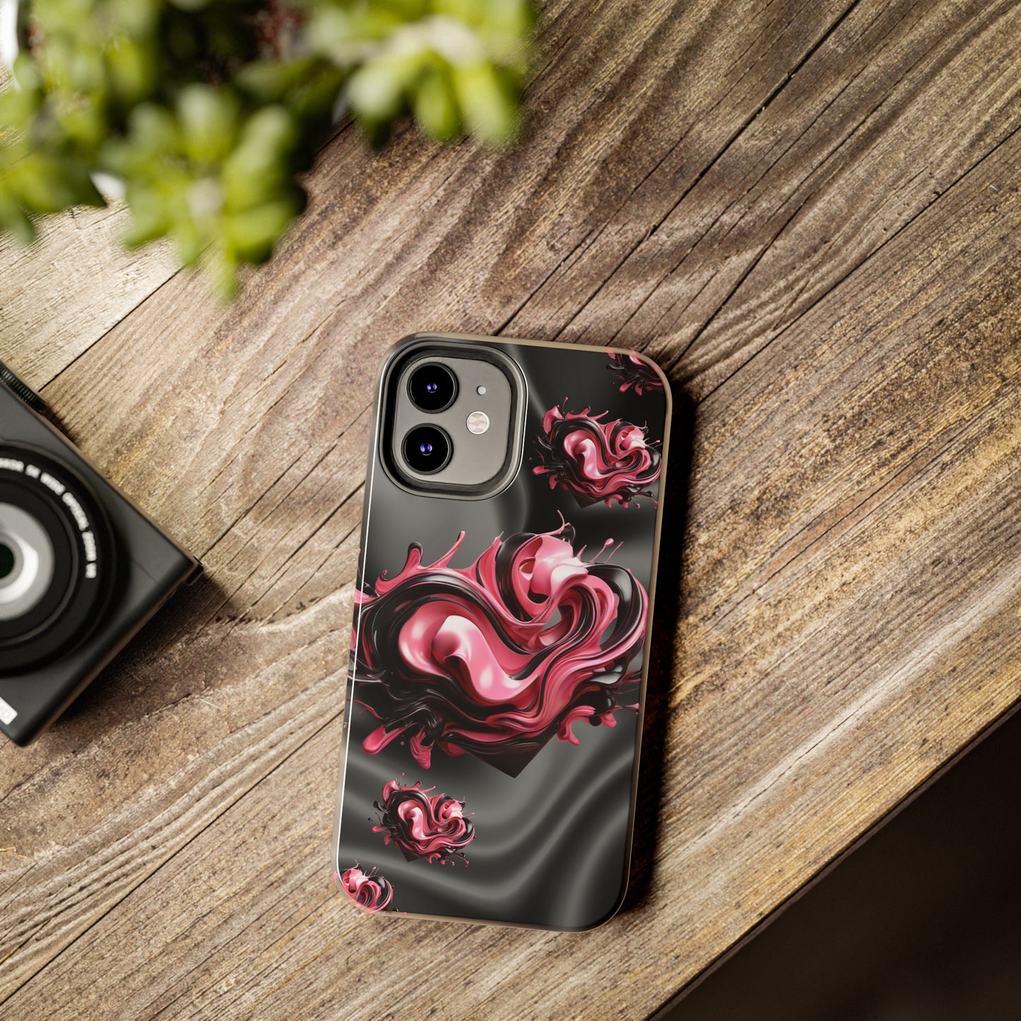 Pink & Black abstract hearts Tough iPhone Case iphone14 accessories