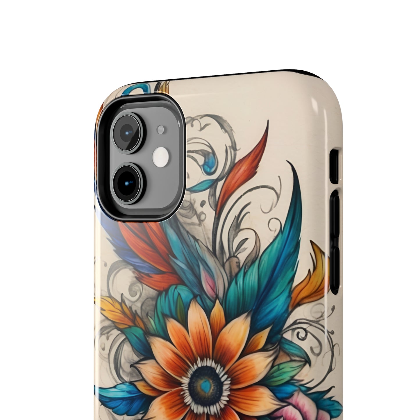 Tattoo style floral iPhone Cover, flower Accessory, Cute Phone Protector, aesthetic Tech