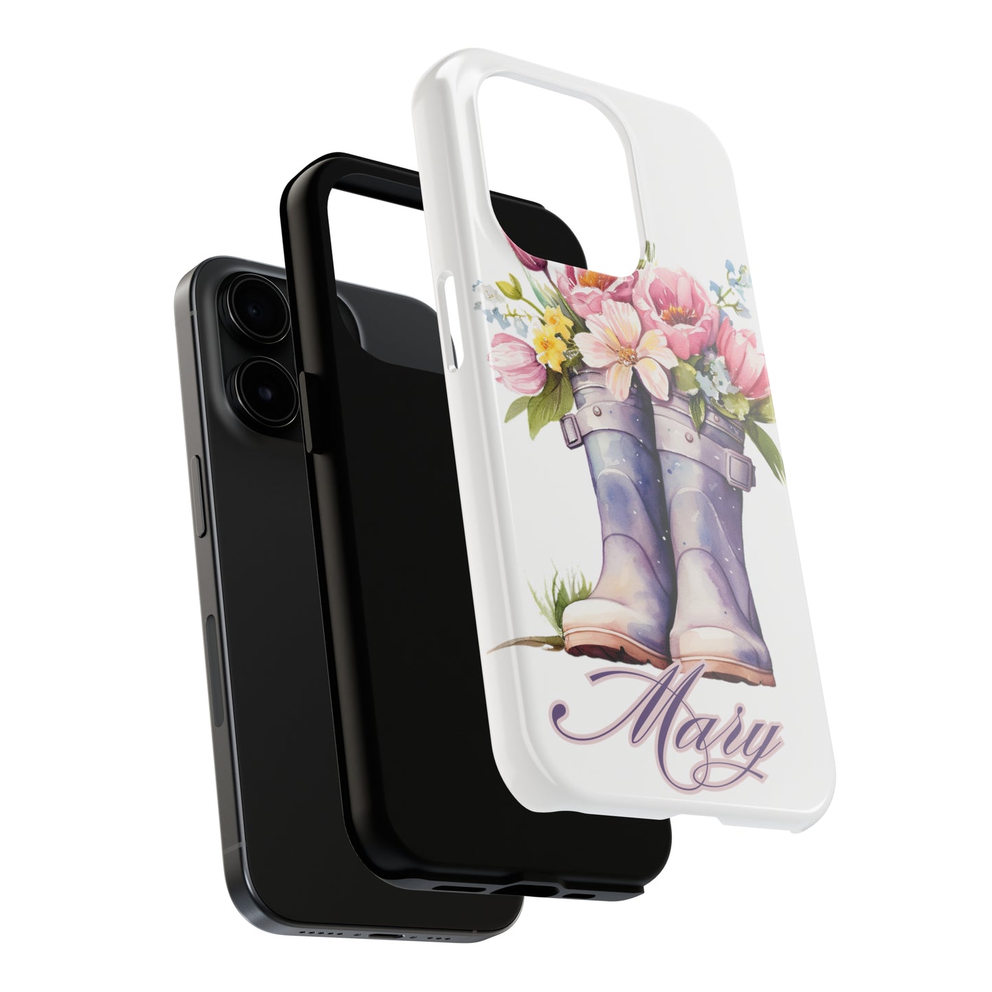 Custom purple rainboots & flowers Mother's day personalized iPhone Case