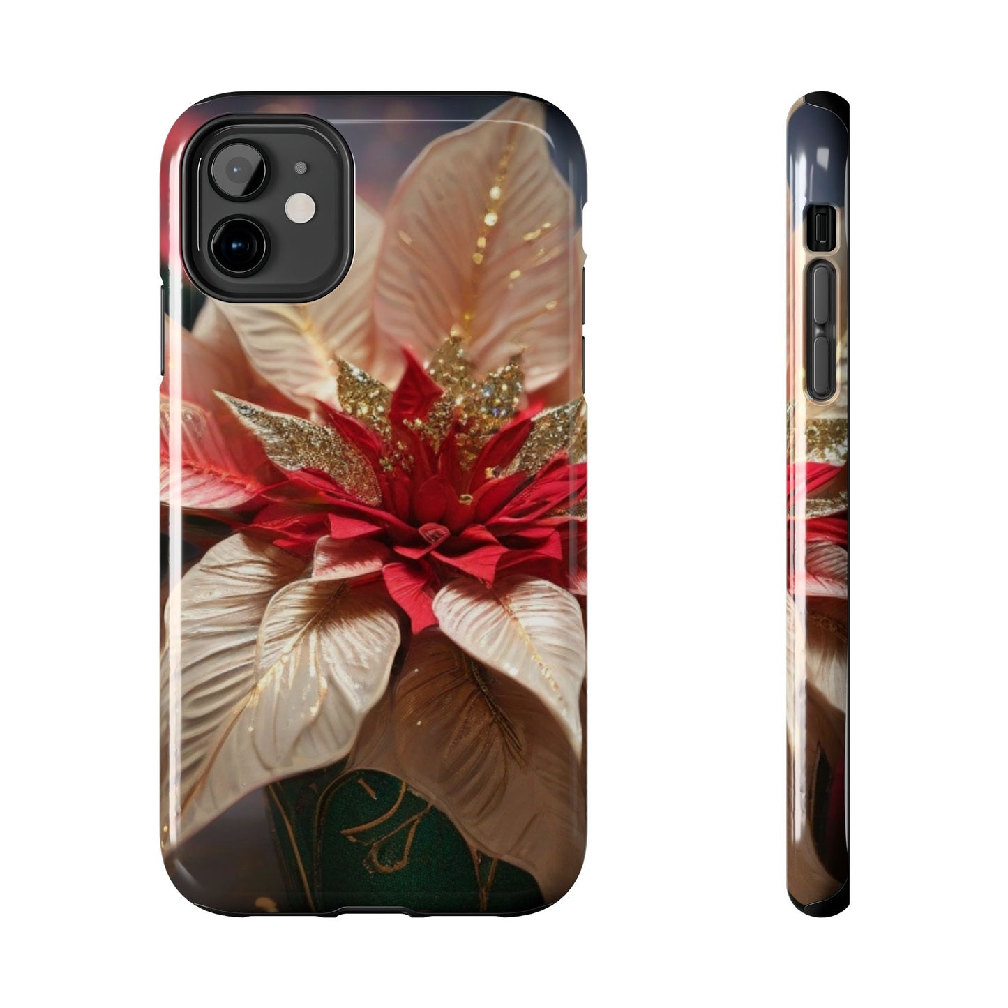 Christmas poinsettia floral iPhone case. Compatible with iPhone models 11-16 including all mini, plus, pro & pro max. Custom phone case for smartphones. design for Girls, Woman