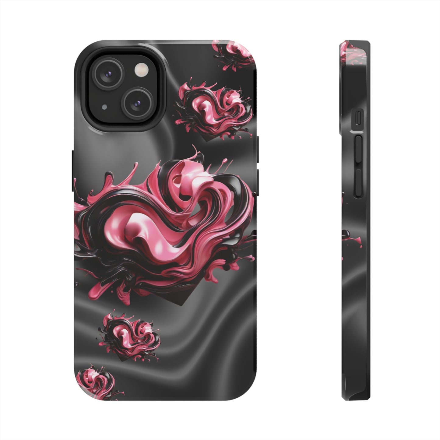 Pink & Black abstract hearts Tough iPhone Case iphone14 accessories