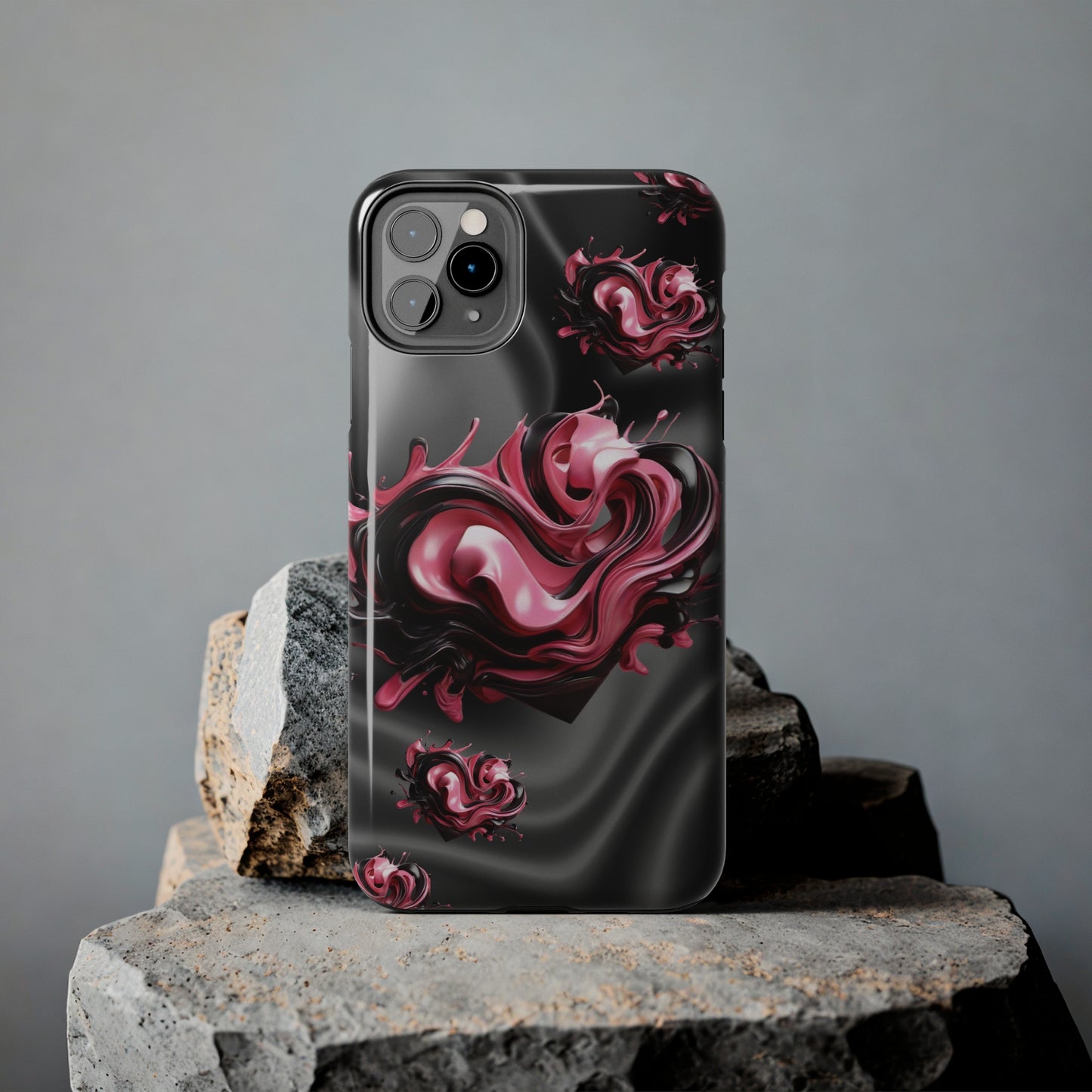 Pink & Black abstract hearts Tough iPhone Case iphone14 accessories