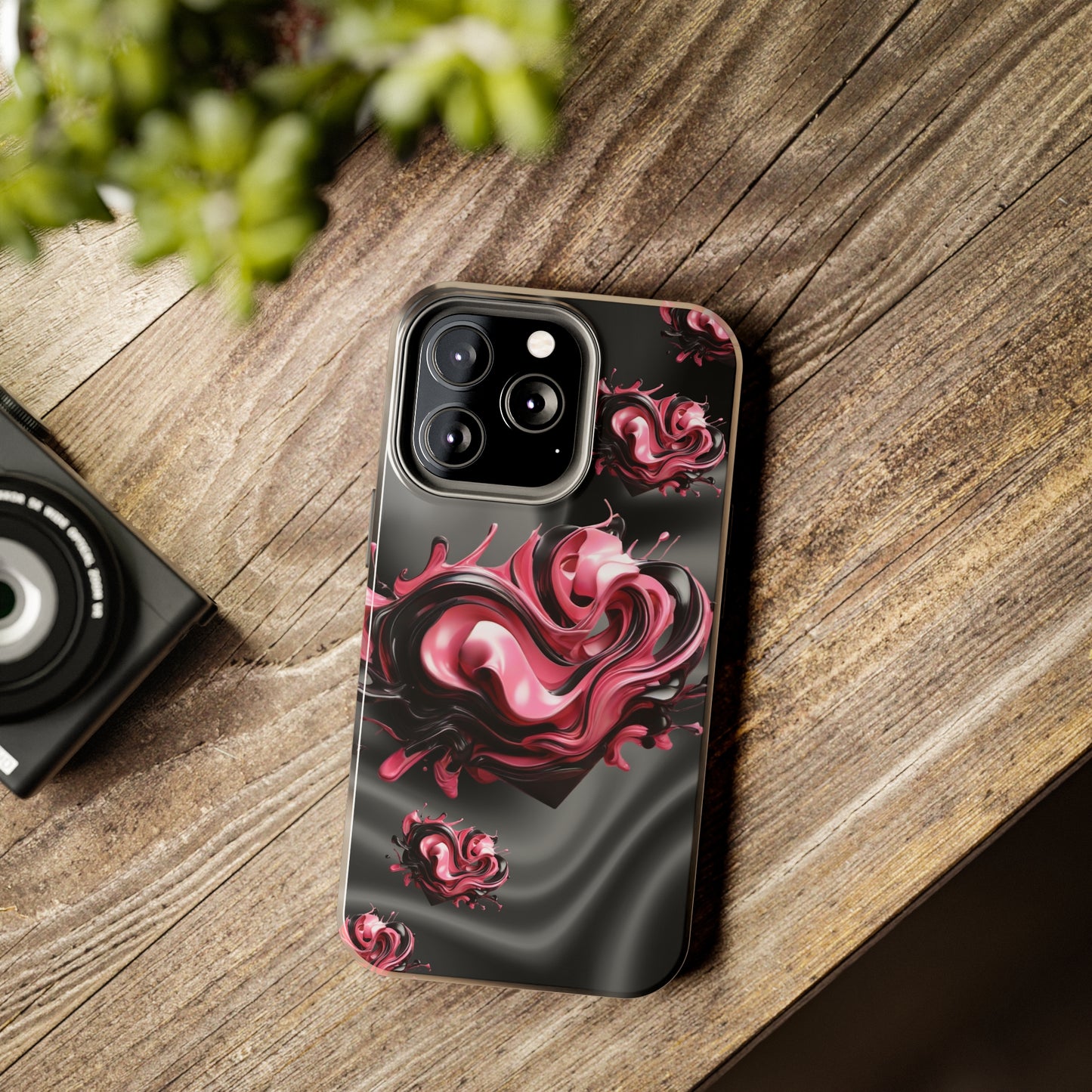 Pink & Black abstract hearts Tough iPhone Case iphone14 accessories