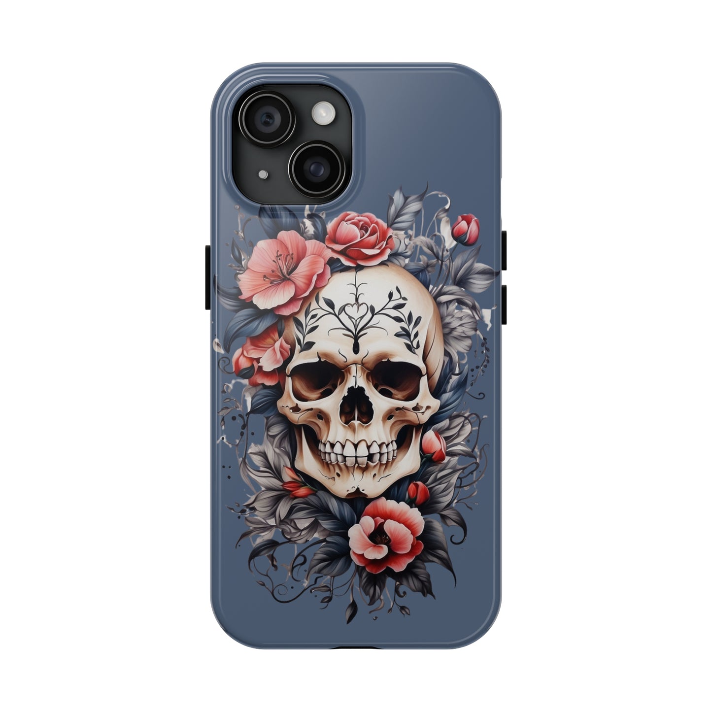 Skull & flower tattoo style/ Tough iPhone Case