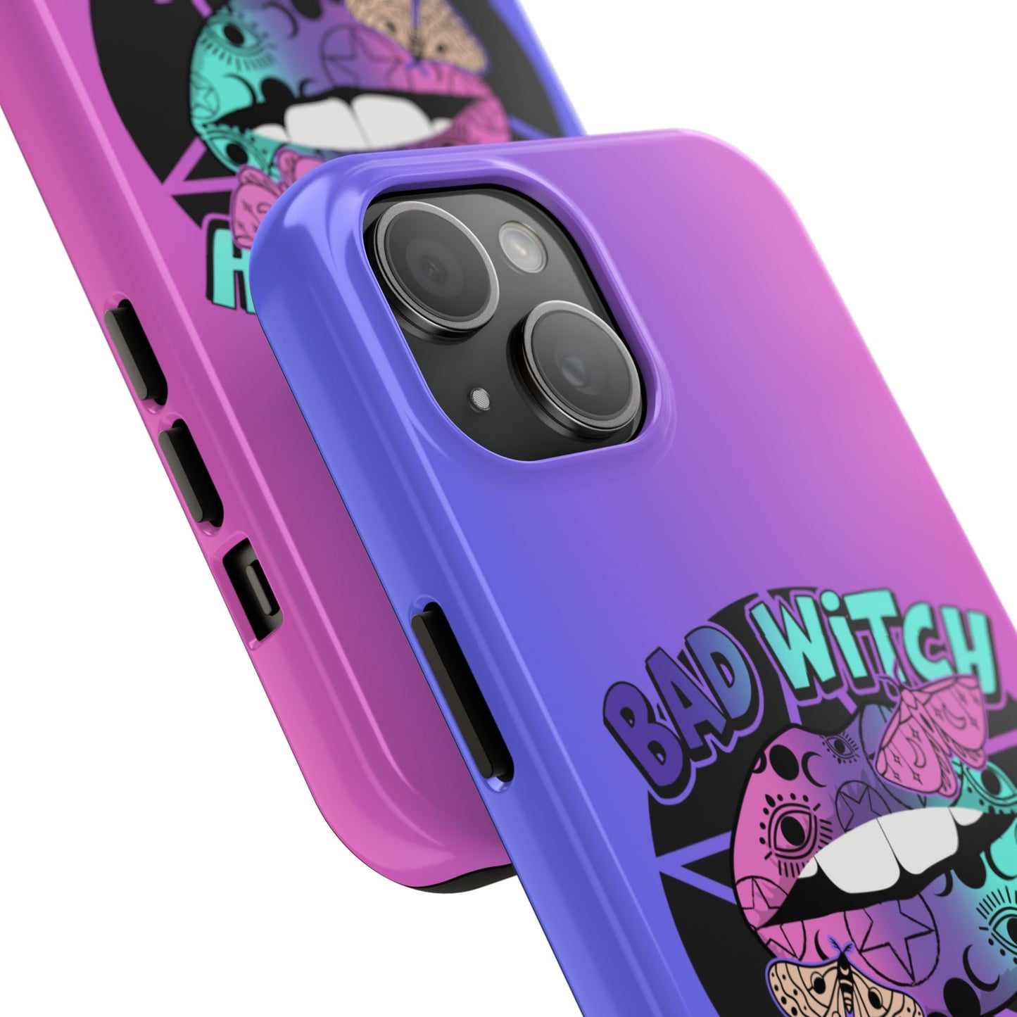 Colorful Bad Witch Vibes iPhone case. Compatible with iPhone models 11-15 including all mini, plus, pro & pro max. Custom phone case for smartphones. design for Girls, Woman