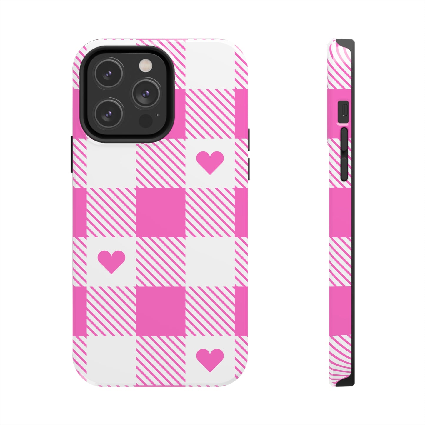 Hearts & Plaid Tough iPhone Case valentines phone case iPhone 15 accessories