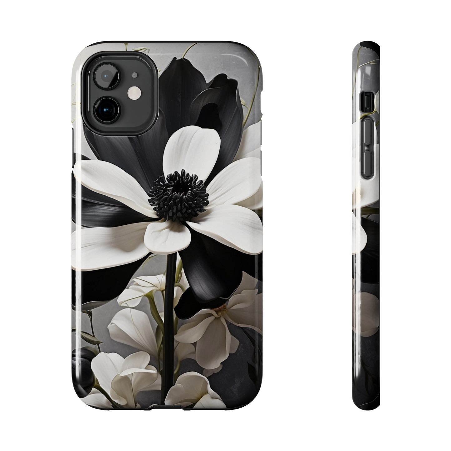 Classic 3D black & white flower/ petal Tough IPhone Case/ iphone accessories/ Nature