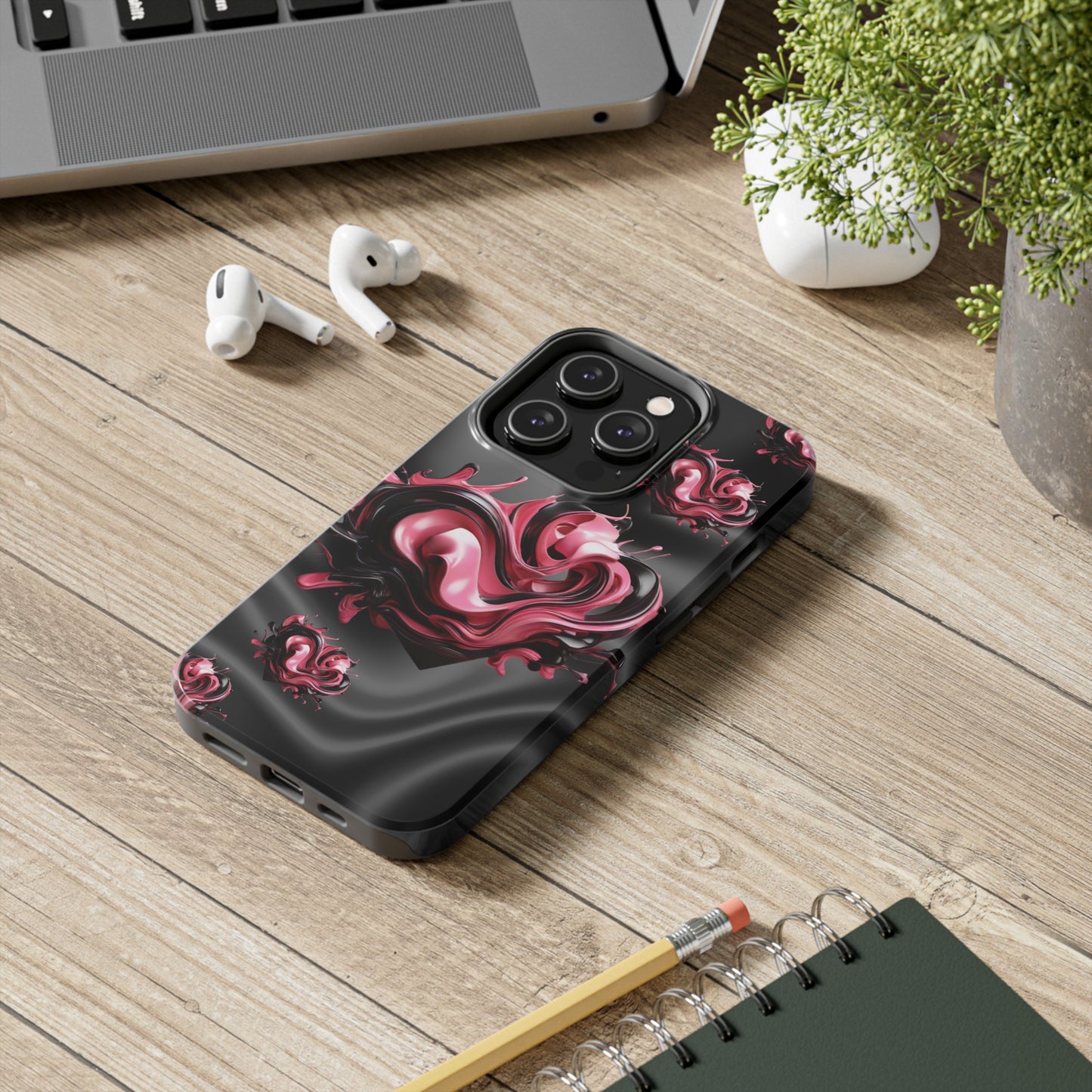 Pink & Black abstract hearts Tough iPhone Case iphone14 accessories