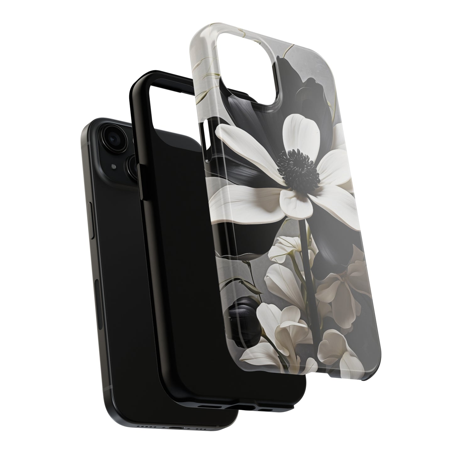 Classic 3D black & white flower/ petal Tough IPhone Case/ iphone accessories/ Nature