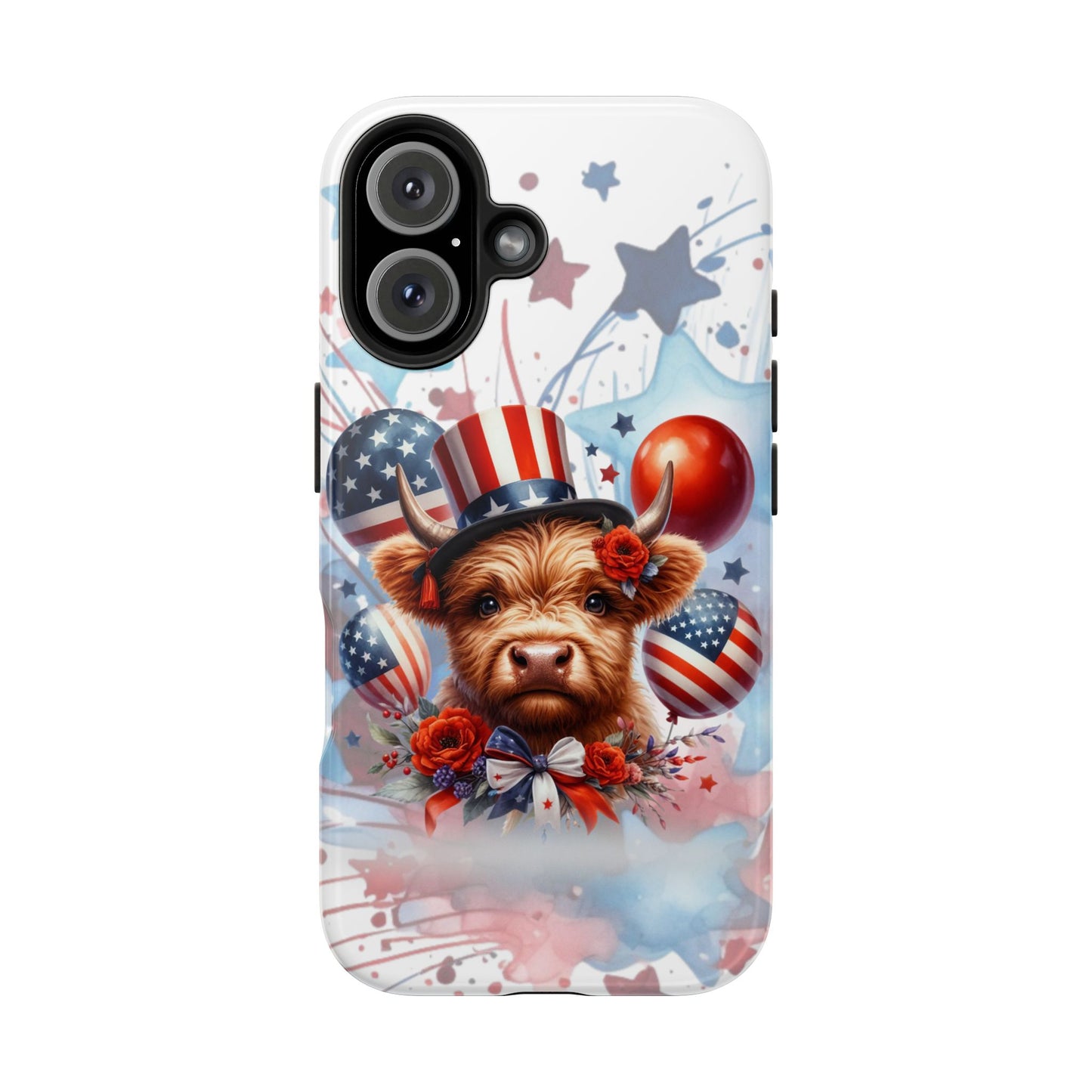 Summer 4th of July holiday Phone Case- Patriotic Highland Cow- iPhone compatible