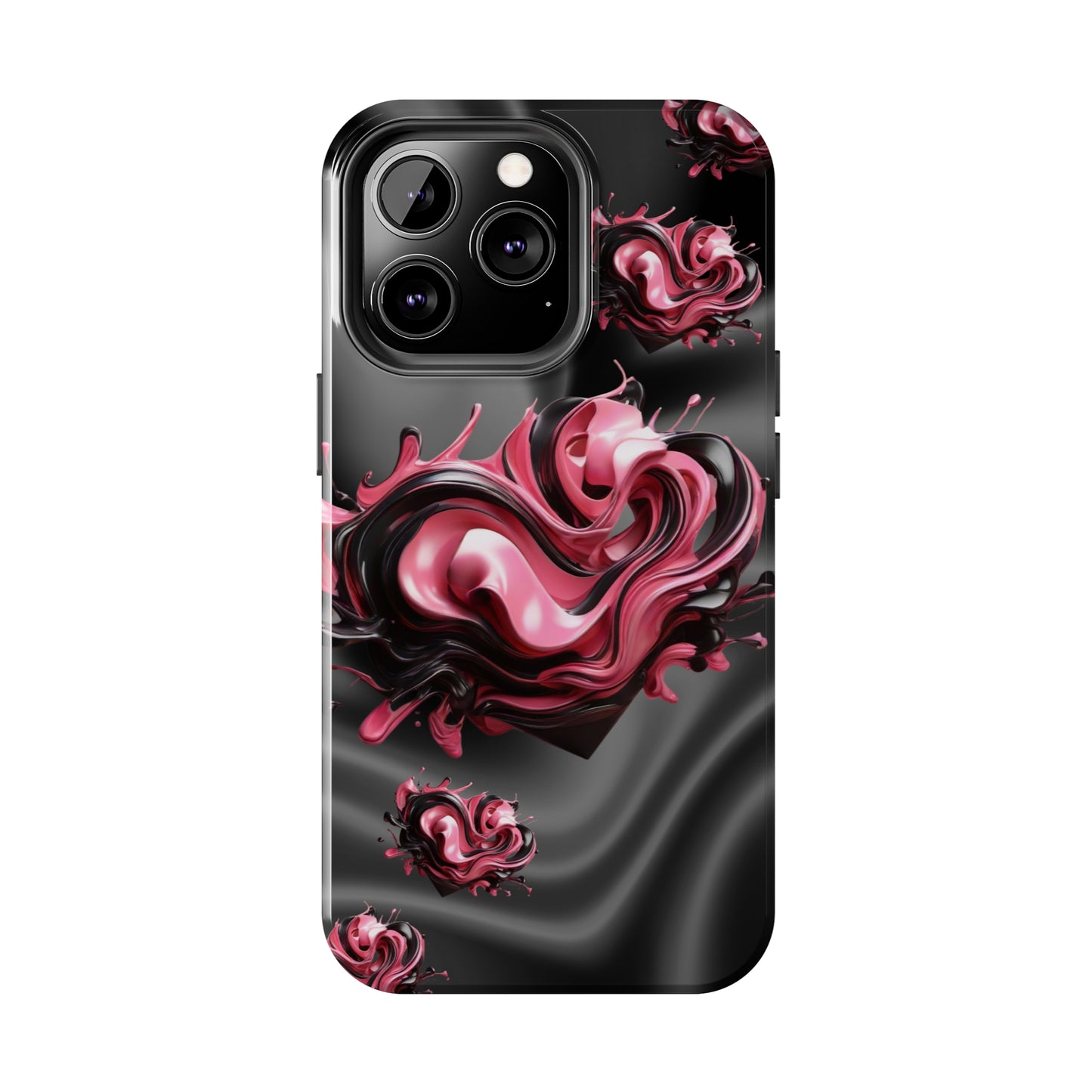 Pink & Black abstract hearts Tough iPhone Case iphone14 accessories